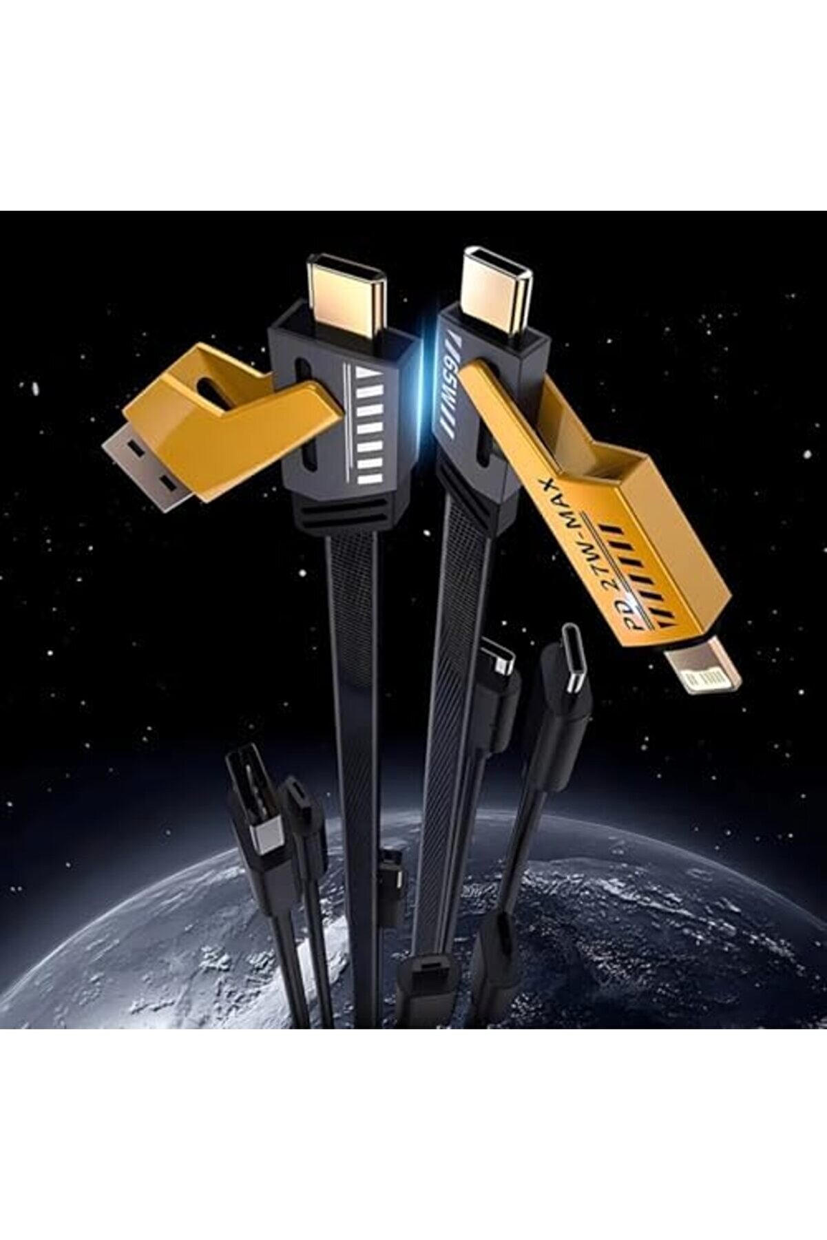 4 İn 1 65/27 W 2 To 2 Flat Wıre Pd Usb Type C İos 4 Lü Hasır Şarj Ve Kablo 1014773