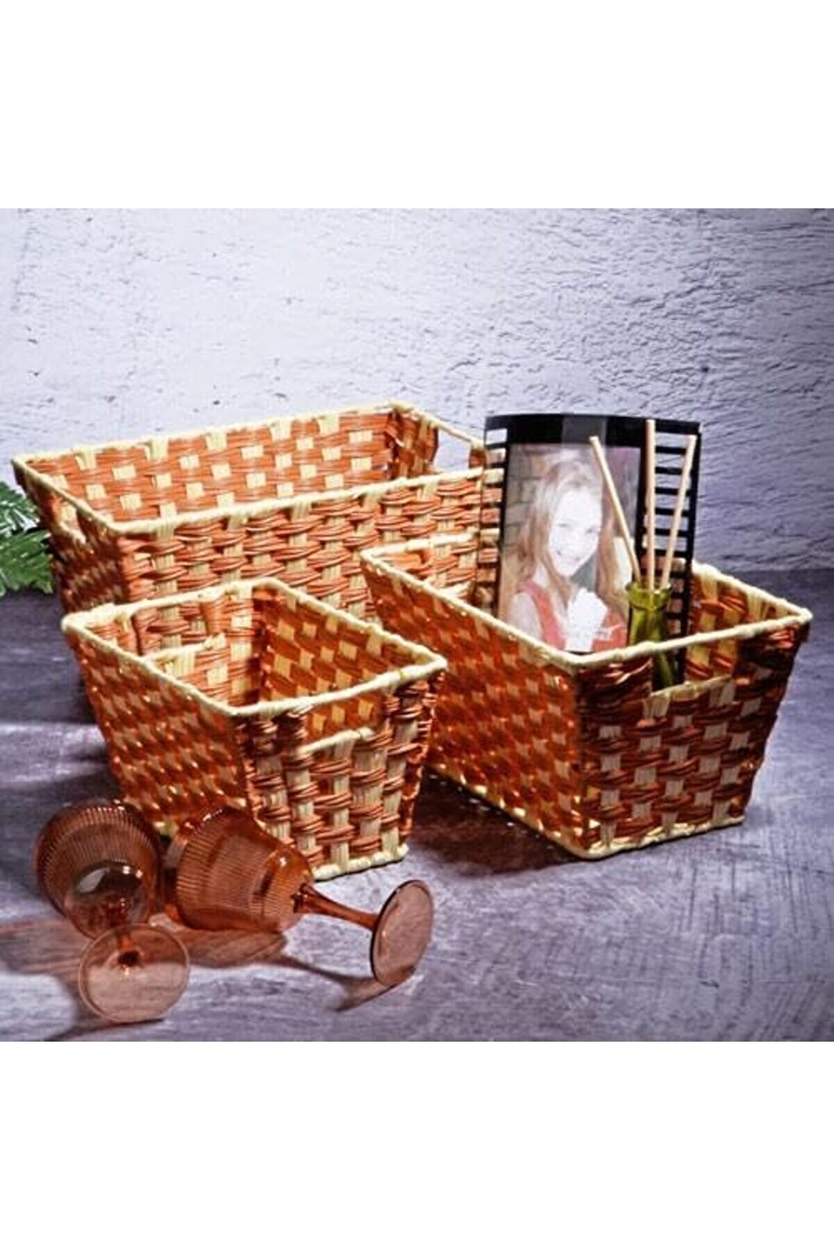 STOREMAX elizzashop Wicker Serisi SPT-161 Diktördgen 3'lü Set Hasır Sepet elizzashop 1174223