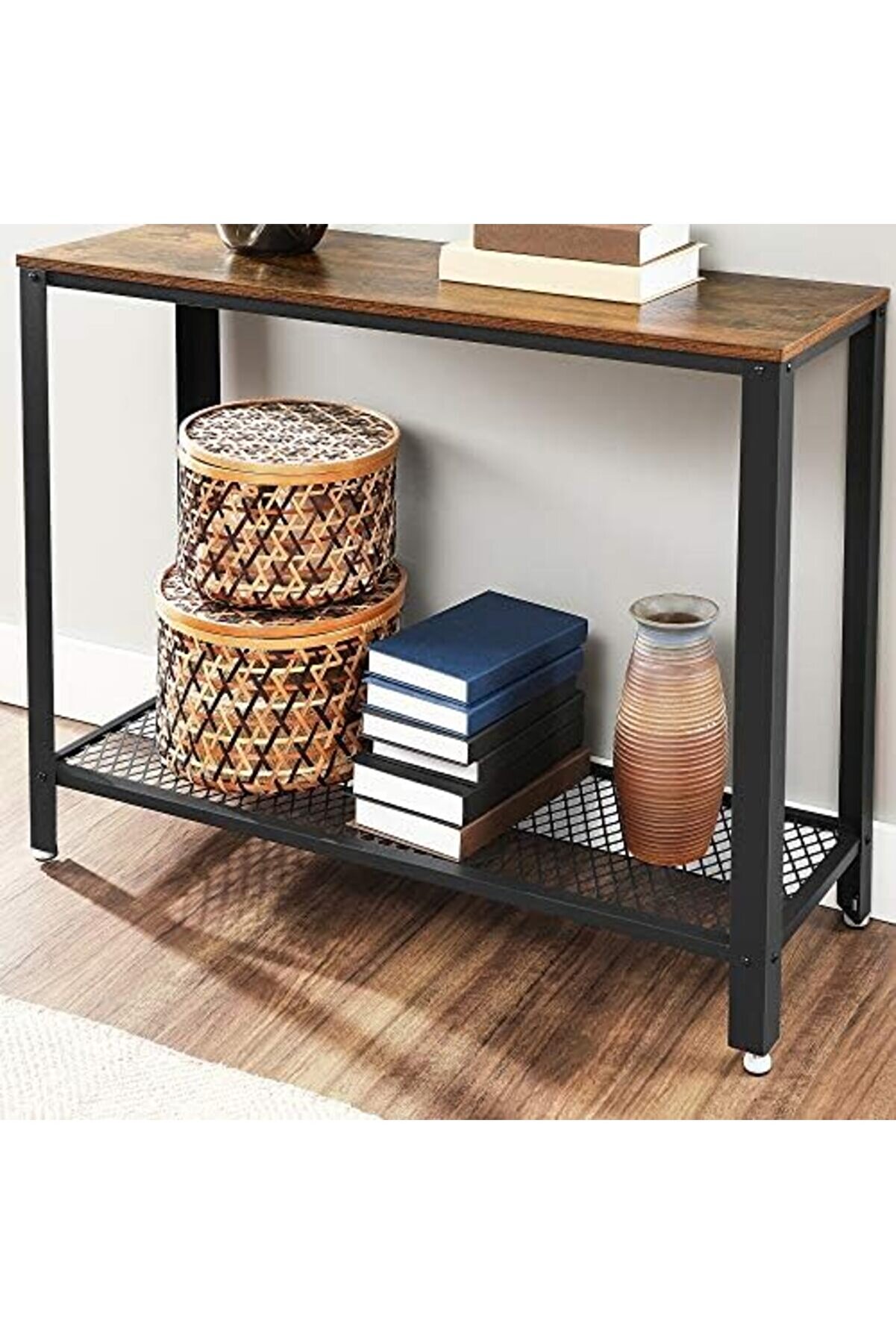 Konsol Masası, 2 Katlı Kori̇dor Masası, Raflı, Dar Masa, Metal Çerçeve, Ayarlanabi̇li̇r Ayaklar, Kori̇do