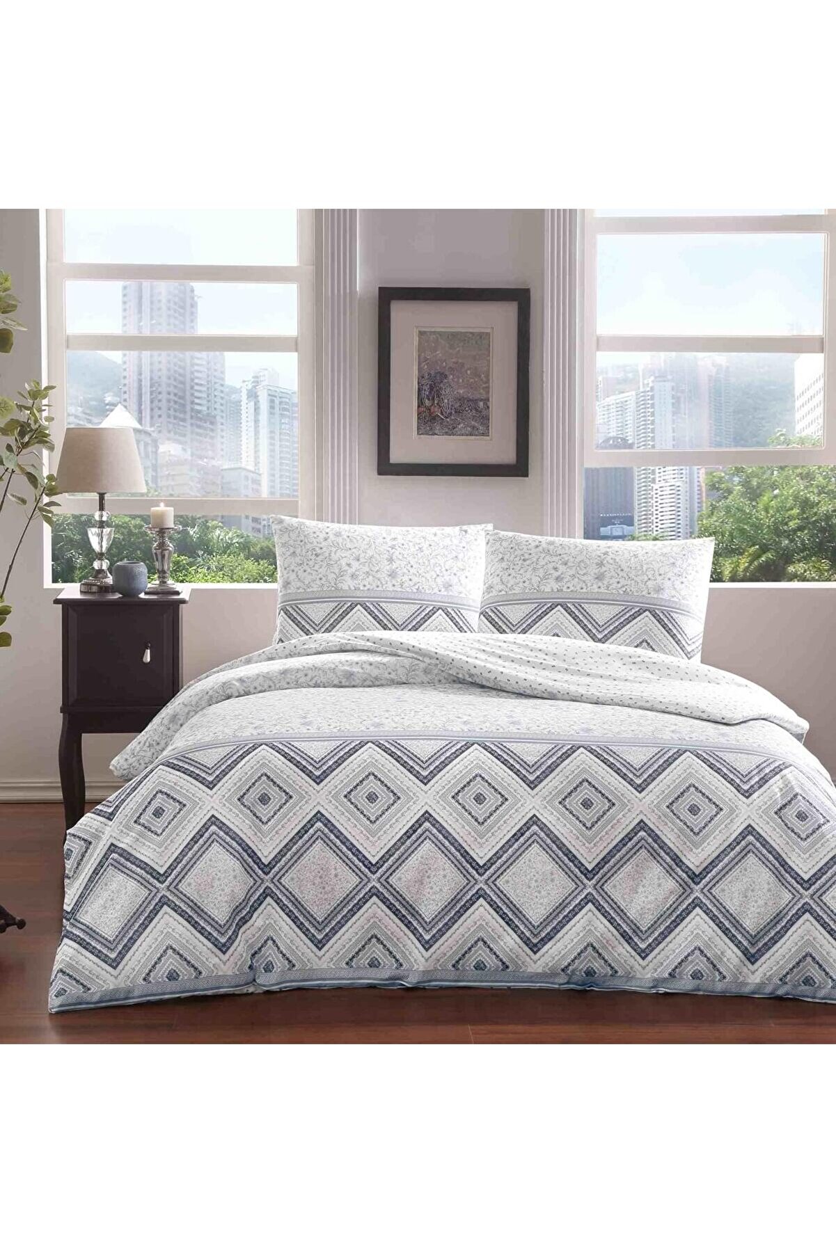 STOREMAX Perry Ranforce Geometrik Desenli%100 Pamuk Nevresim Takımı, Lacivert, Çift Kişilik (Nevresim: 200x22