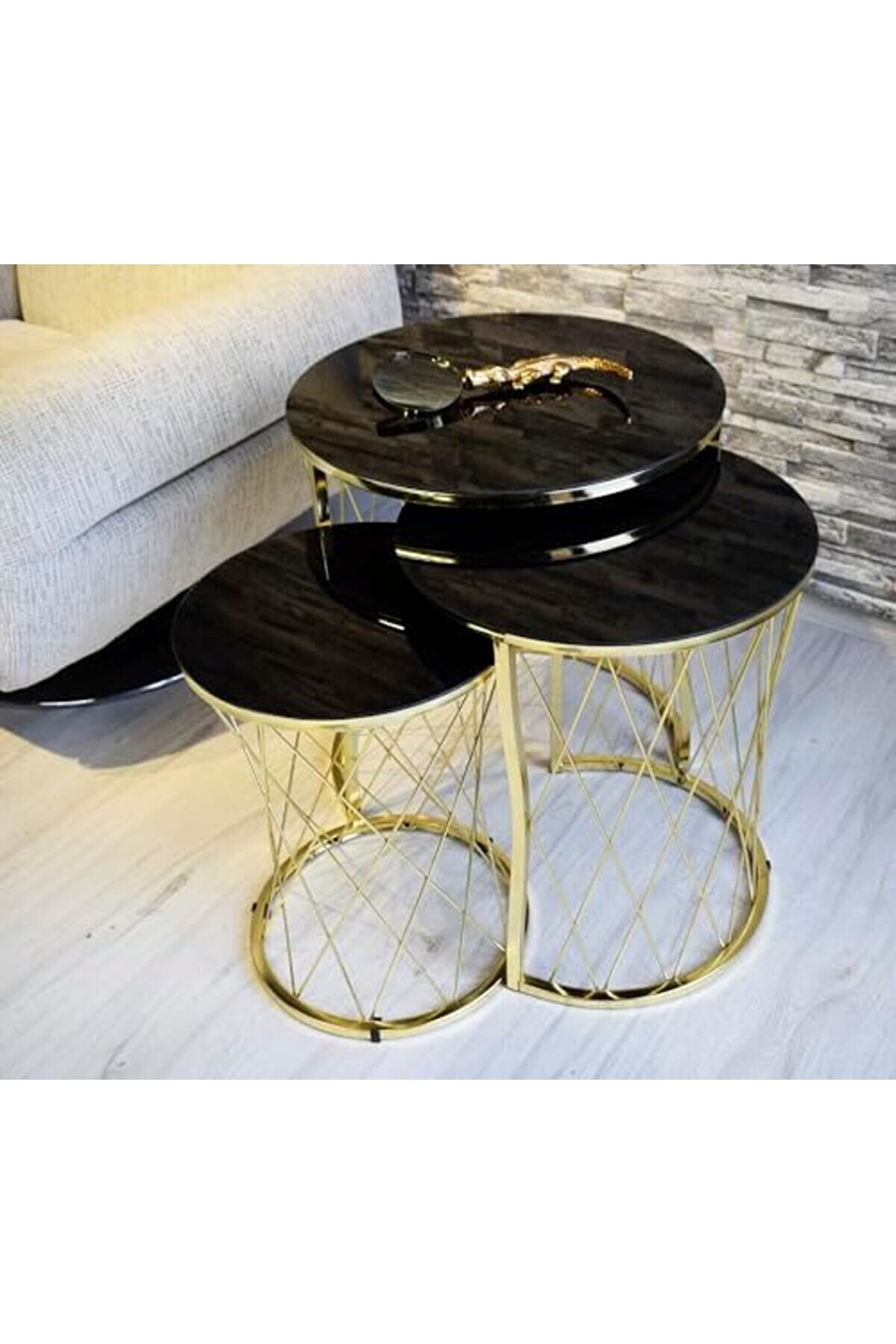 Lü Hasır Si̇yah Temperli̇ Cam Metal Zi̇gon Sehpa 1014773