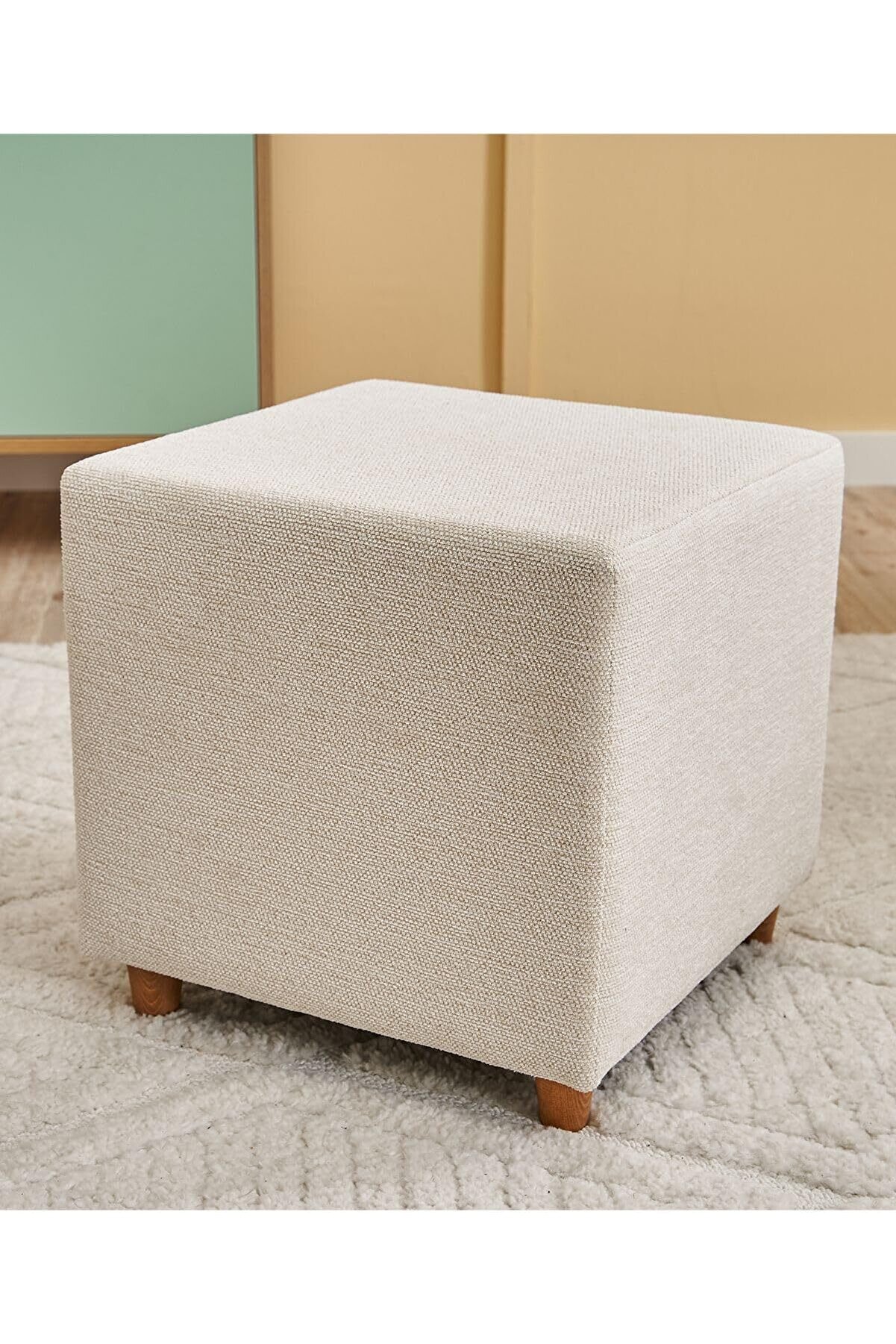 STOREMAX Ranma Ahşap Ayaklı Puf - Krem 1014773