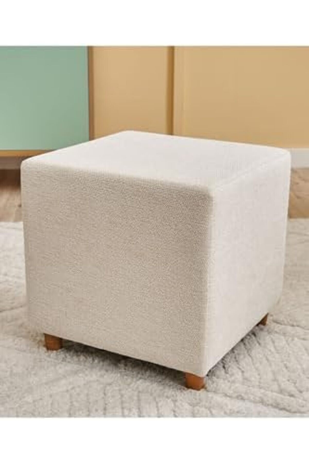 Ranma Ahşap Ayaklı Puf - Krem 1014773
