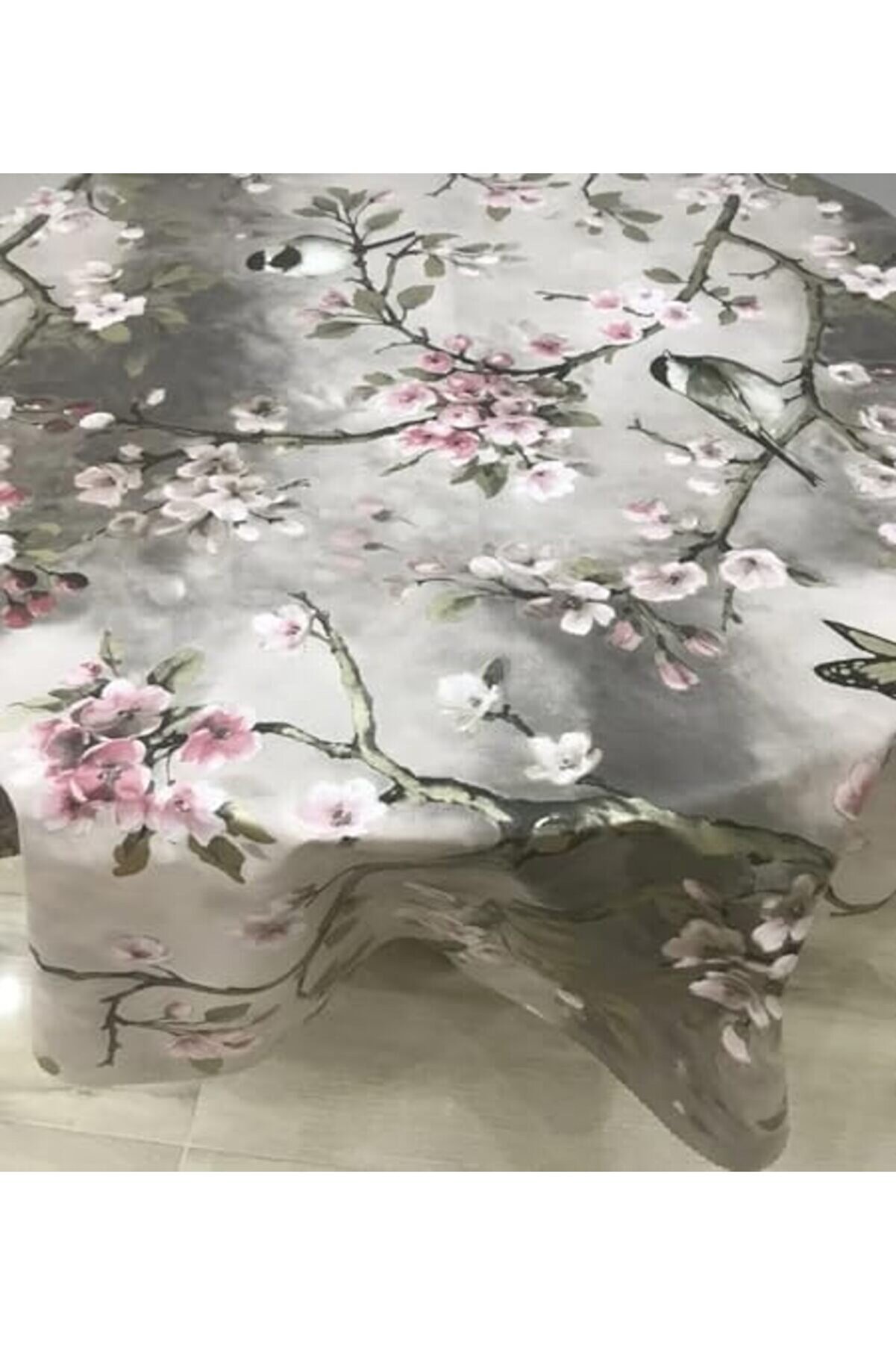 Ve Kelebek Desenli̇ Astarlı Muşamba Masa Örtüsü, 140X240 Cm, Gri̇ 1014773