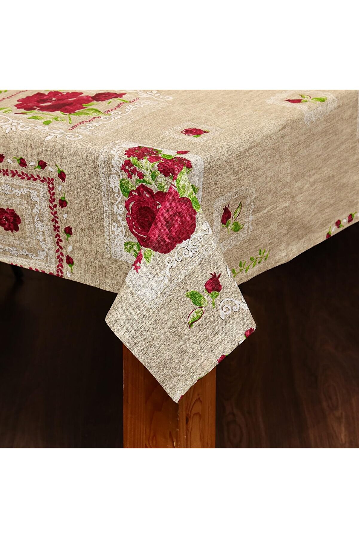 STOREMAX Gül Desenli Bej Pamuklu Masa Örtüsü 1014773