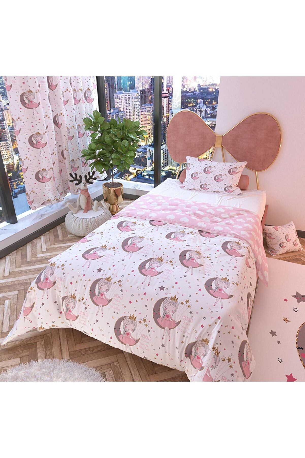 STOREMAX Ay Kız Beyaz Çift Taraflı Çocuk Nevresim Takımı Polycotton 1014773