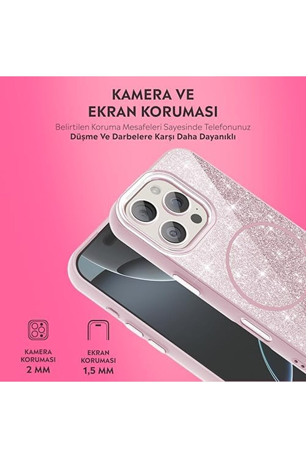 Kılıf M-Safe Şarj &Ouml;zelli̇kli̇ Parlayan Si̇mli̇ Sararmaz Kılıf (Pembe, 16 Pro Max) 1014773