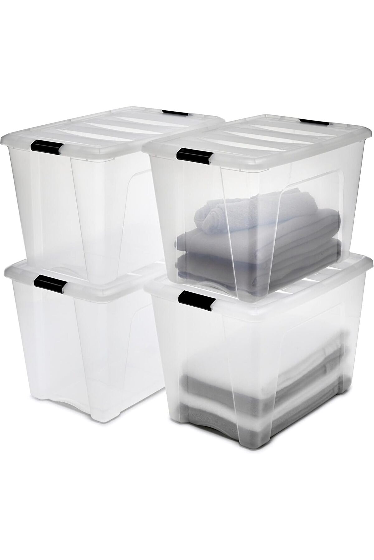 STOREMAX Ohyama, Saklama kutuları, saklama kutusu, çok fonksiyonlu, 4'lü plastik kutu seti, 60 l, kapak,