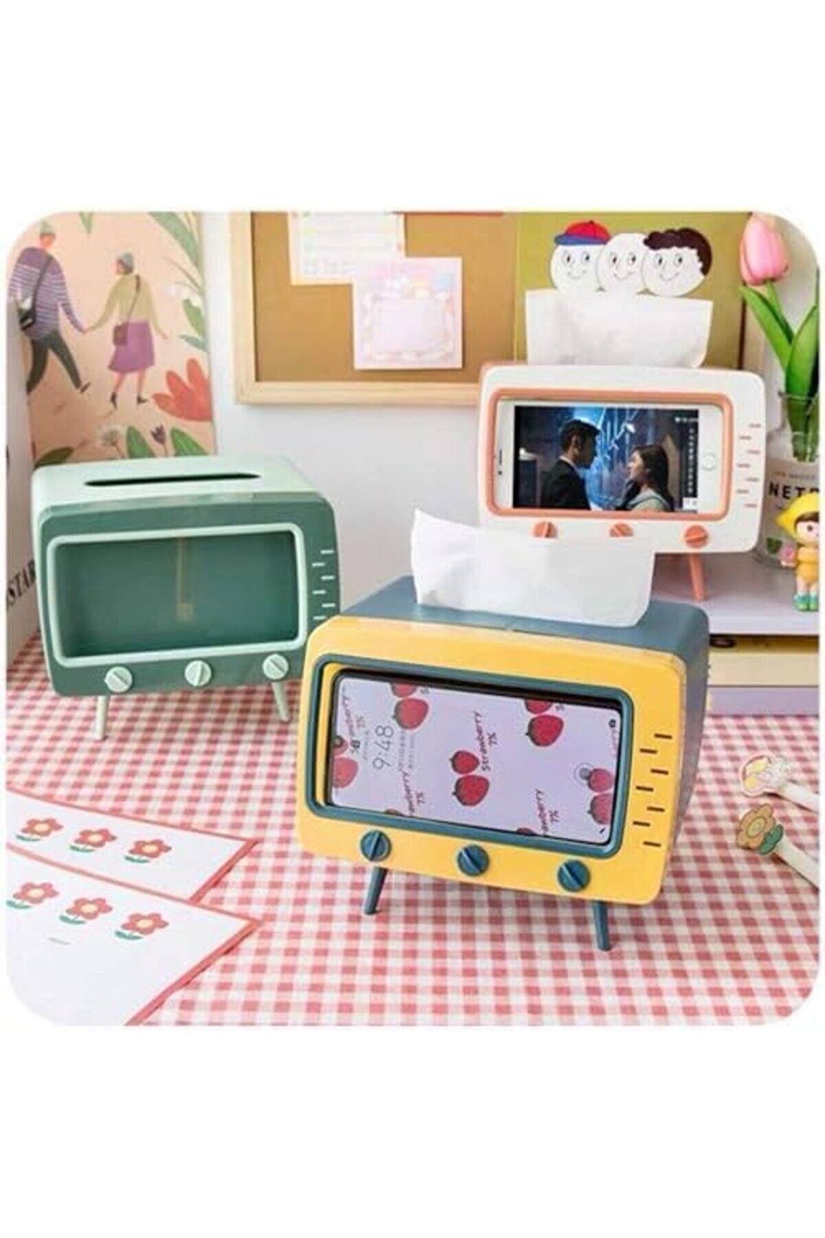 Retro Telefon Tutucu, Masaüstü Peçeteli̇k Cep Telefonu Standı (Laci̇vert) 1175713