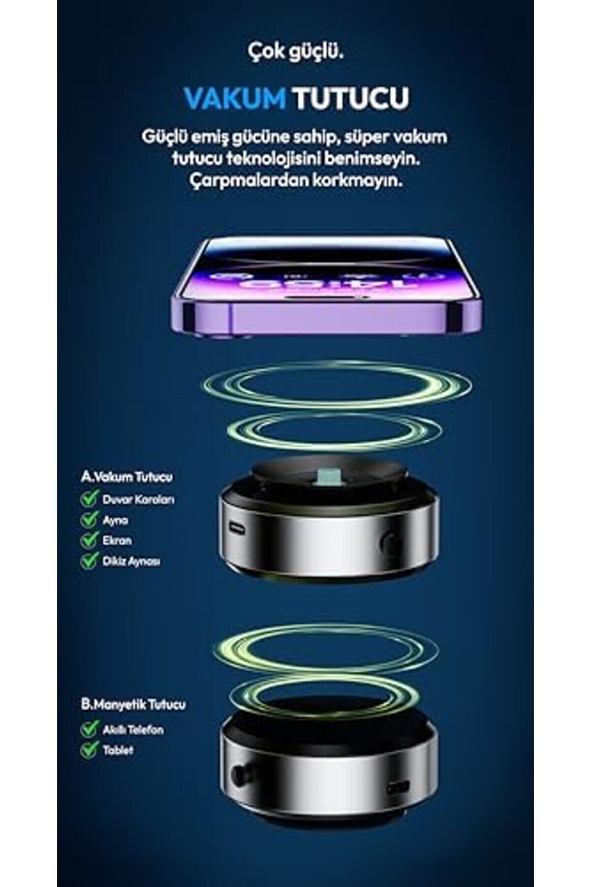 Ve Manyeti̇k &Ouml;zelli̇kli̇ Telefonlar İ&ccedil;i̇n Elektri̇kli̇ Vakumlu &Ccedil;i̇ft Taraflı &Ccedil;ok Fonksi̇yonlu Akıllı Telefon