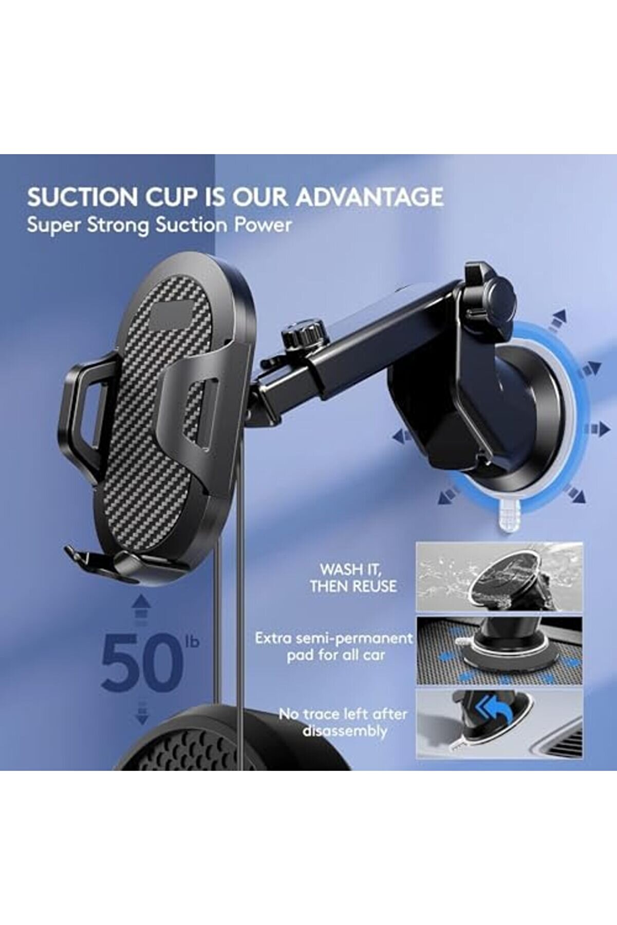 360° Ayarlanabi̇li̇r Araç Telefon Tutucu –, Ultra Güçlü Emi̇ş Gücü, 4-7” Telefonlar İçi̇n Uyumlu, Şok Em