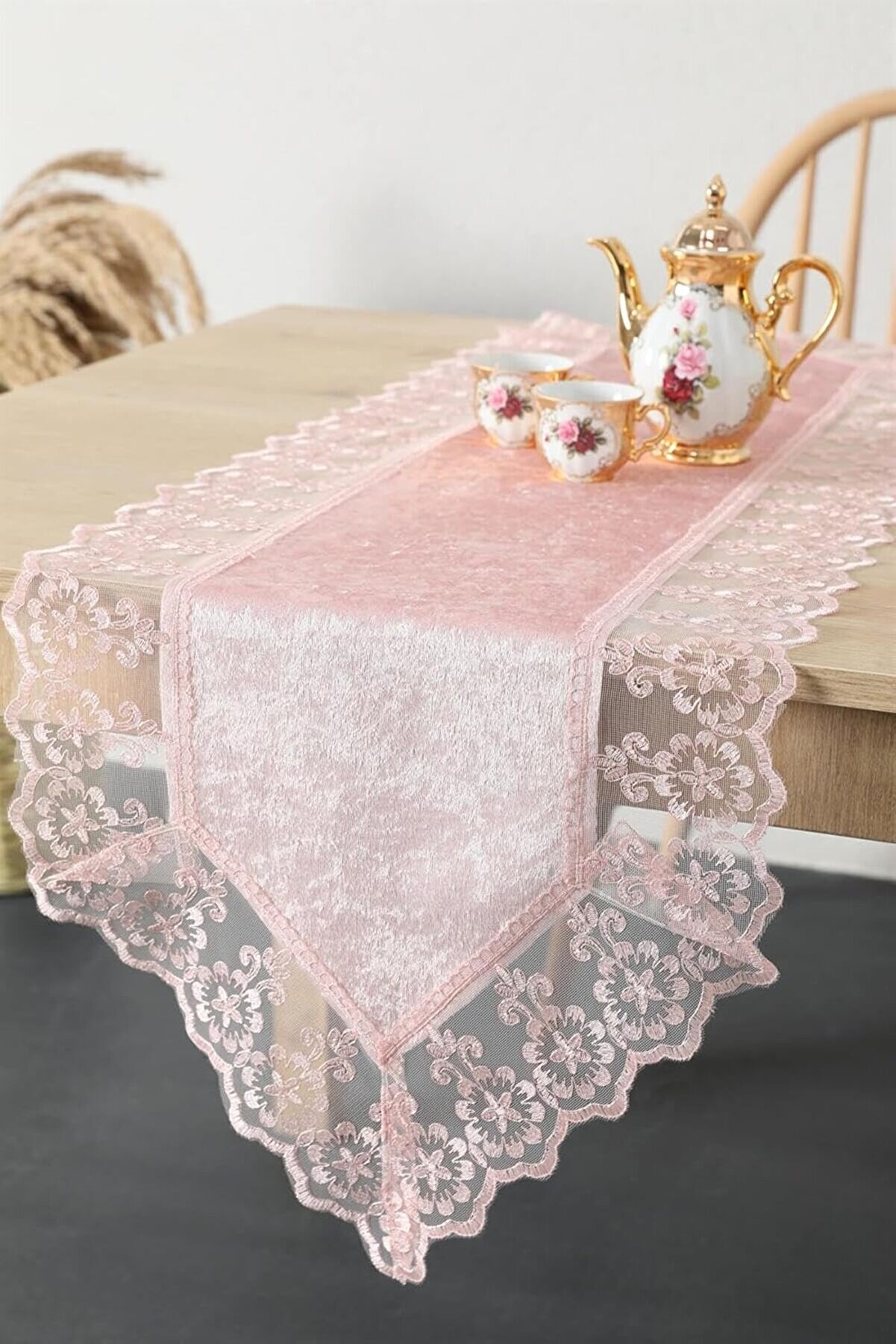 STOREMAX Güpürlü Kadife Runner - Pembe 1014773