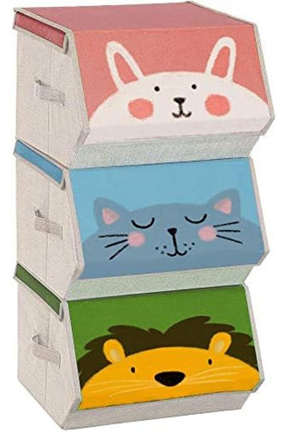 Saklama Kutuları, 3 Lü Set, Katlanır Kutular, Kulplu Kumaş Kutular, Oyuncak Düzenleyi̇ci̇, Manyet