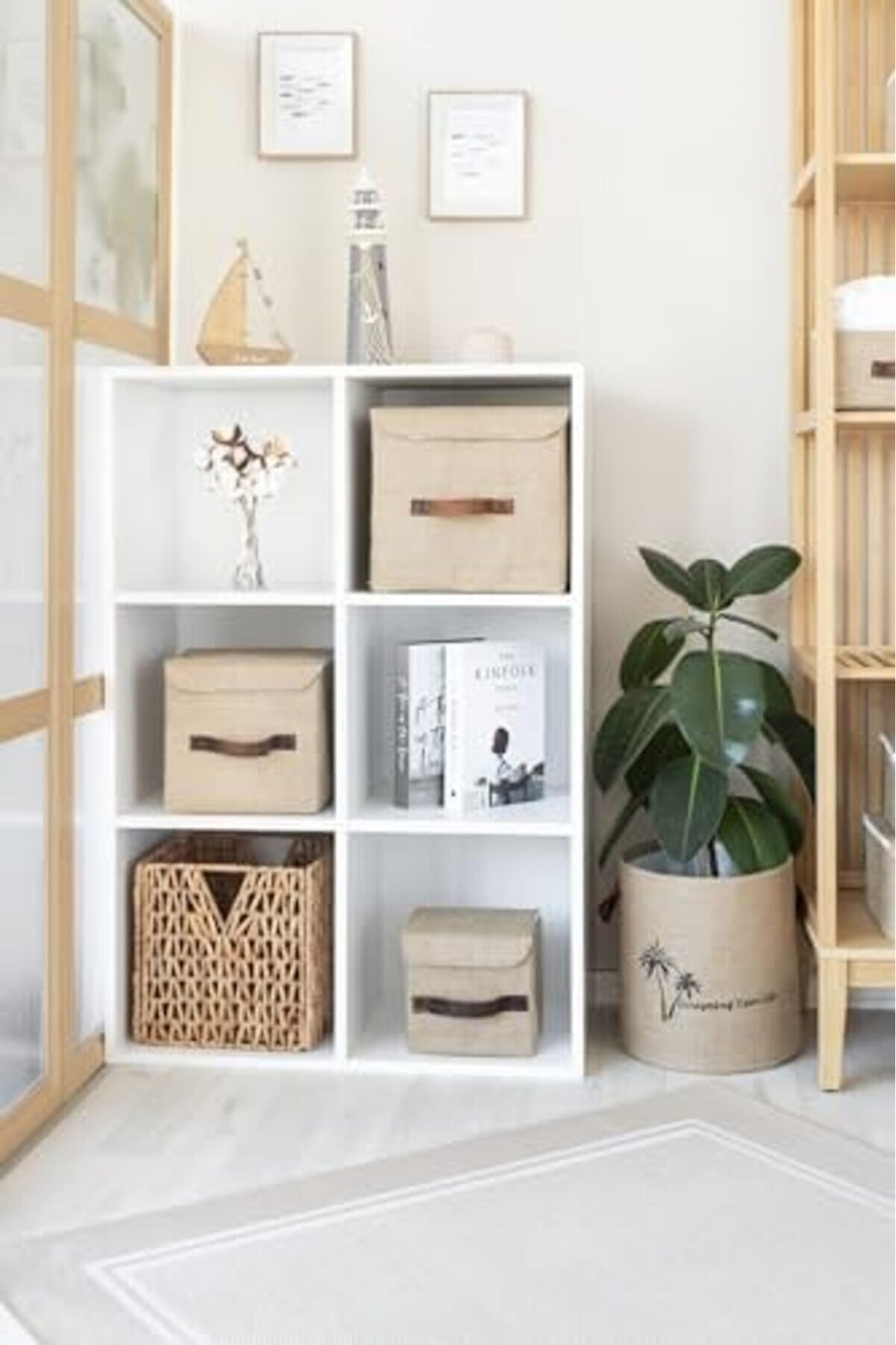 Bee Jüt Dolap İçi̇ Organi̇zer Takı, Makyaj,, Ofi̇s Düzenleyi̇ci̇ Kapaklı Saklama Kutusu 30X30X30 Cm 1014