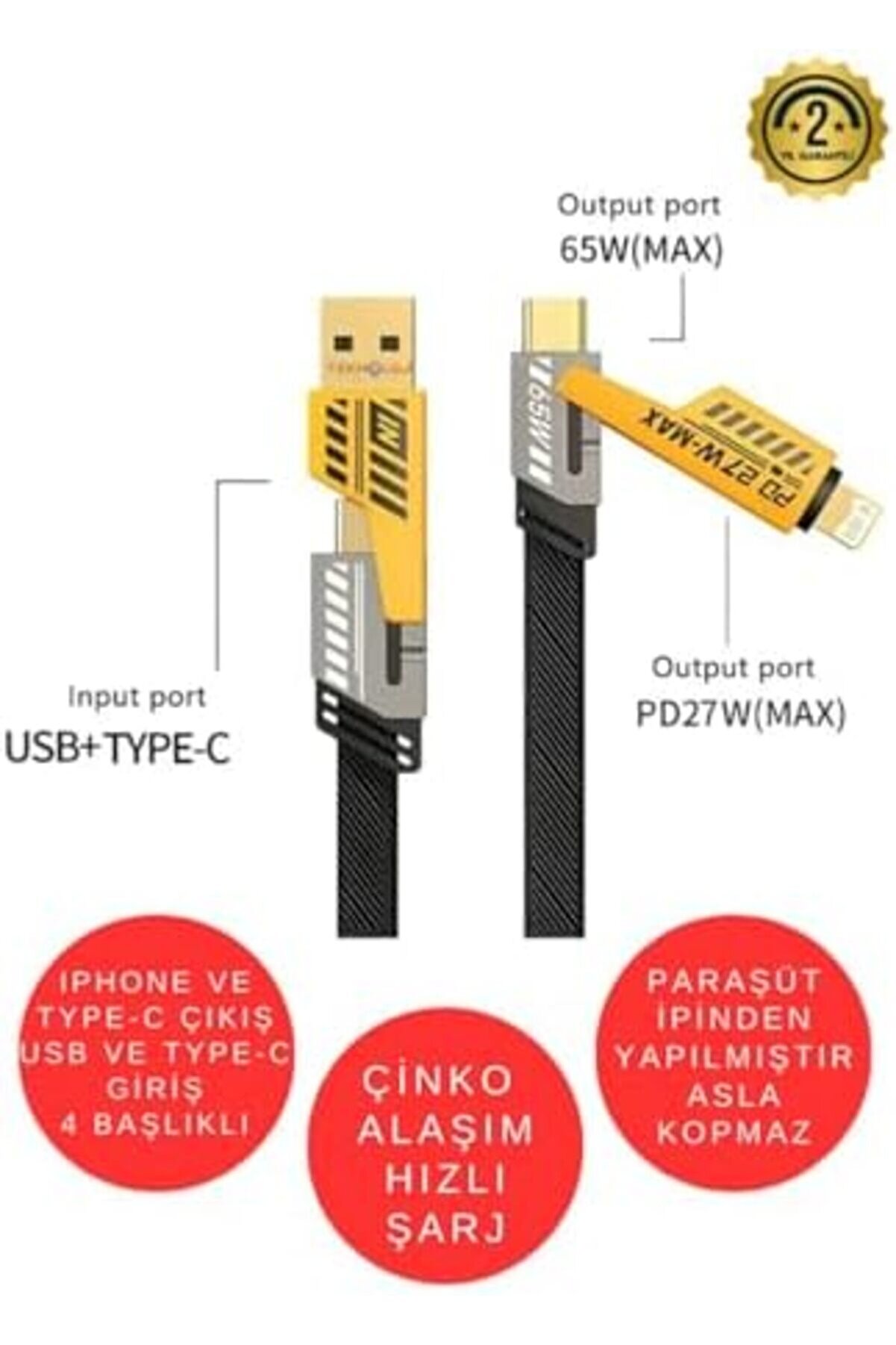 Kablosu 27W Ve 65W Hızlı Şarj Type-C Hepsi̇ İle Uyumlu İpi̇nden Kopmaz Kablo 1014773