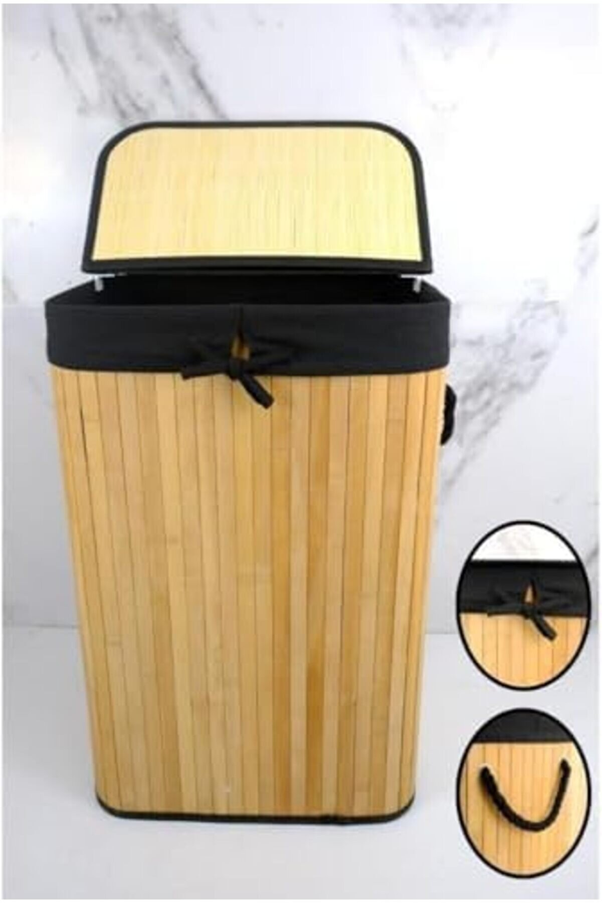 El Yapımı Hasır Katlanır Çamaşır Sepeti̇ Di̇kdörtgen 72 Li̇tre (40Cm*30Cm*61Cm), Malzemeden Üreti̇lmi̇ş Ç