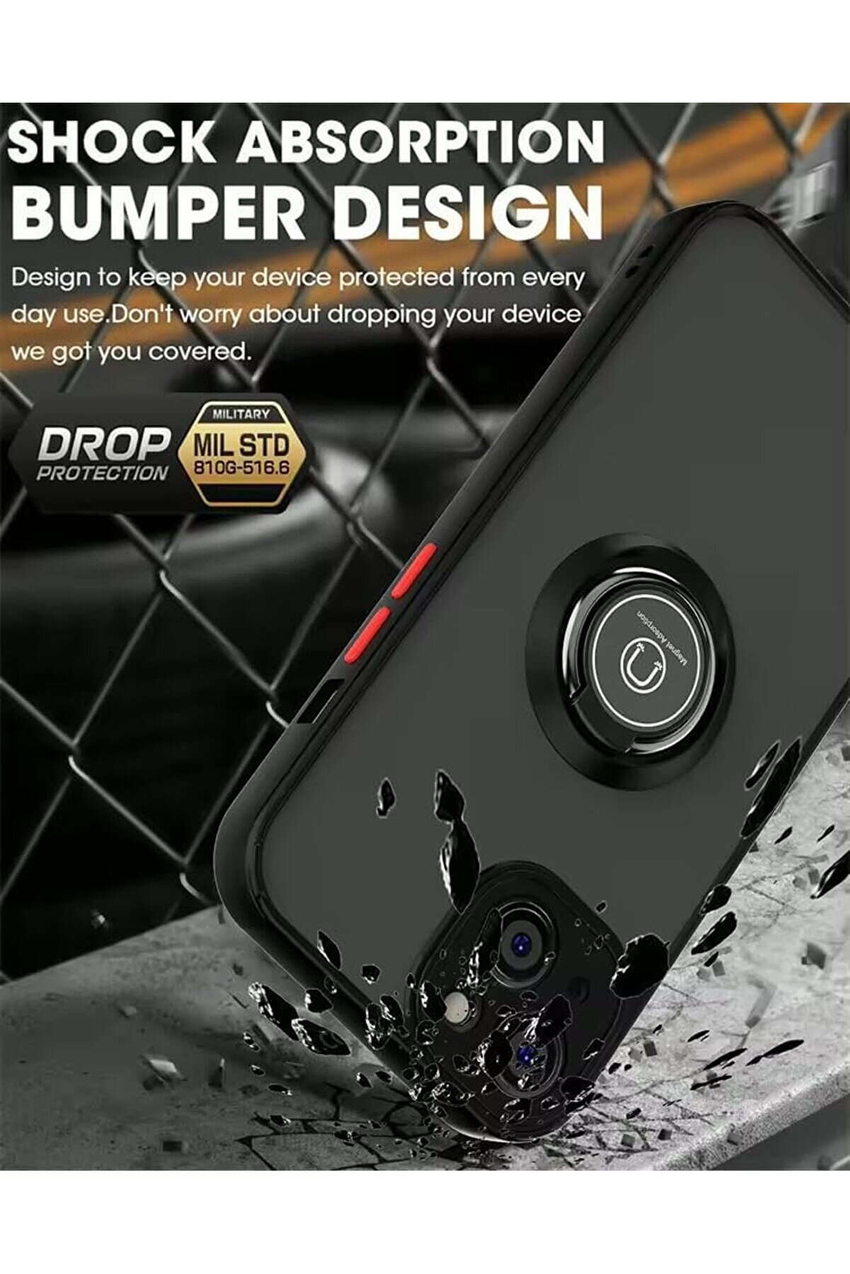 Aksesuar 13 İle Uyumlu Arka Kısmı Mat Şeffaf Yapıya Sahi̇p Manyeti̇k Yüzük Kenarları Si̇li̇kon Tpu Malze