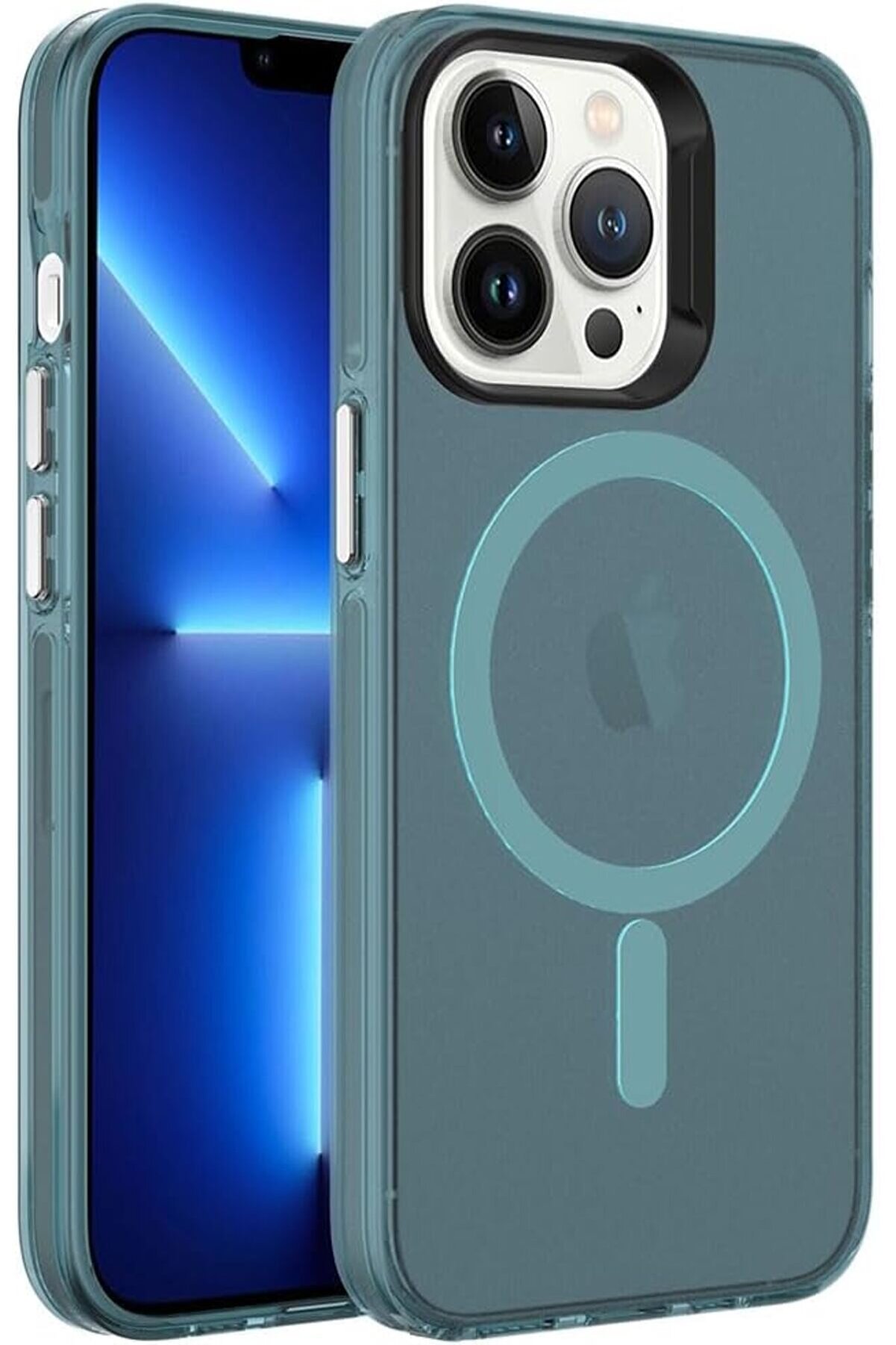 STOREMAX İle Uyumlu 13 Pro Kılıf Şarj Özellikli Buzlu Transparan C-Pro Sert Kapak Lacivert 1014773