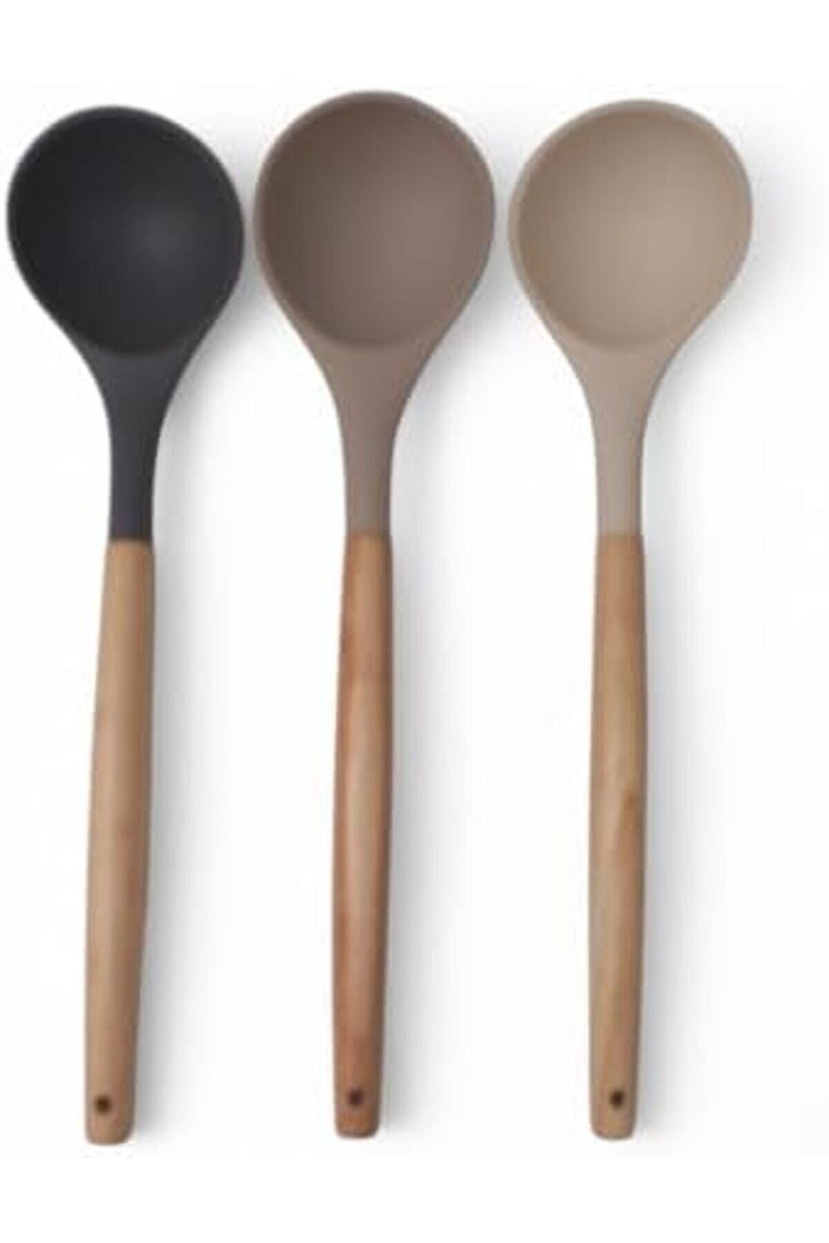 Eli̇zzashop Bambu Saplı Si̇li̇kon Kepçe, Bambu Uzun Si̇li̇kon Çorba Ve Sos Kepçesi̇ 27Cm 3 Renk Seçenekli̇