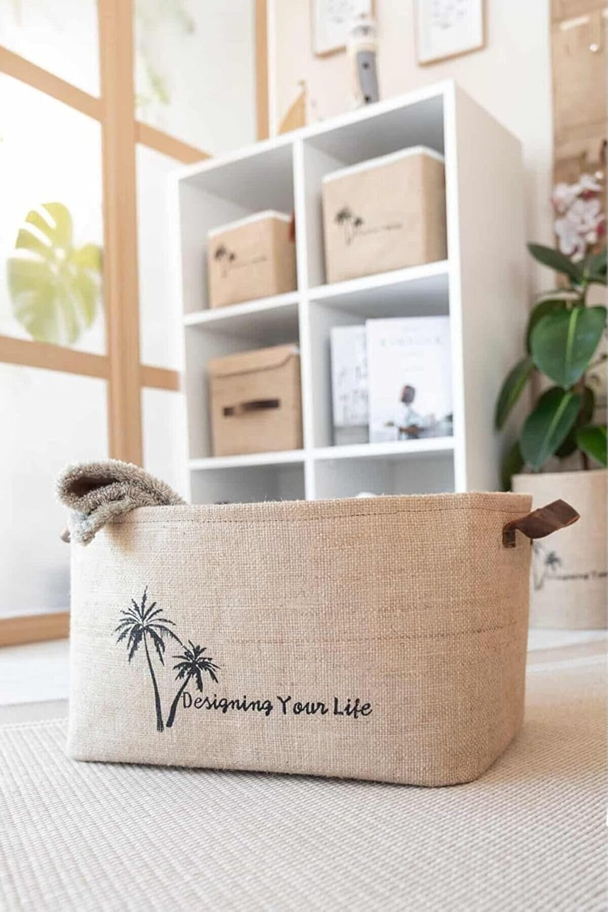 STOREMAX Bee Jüt Dolap İçi Çamaşır Çocuk Odası Oyuncak Düzenleyici Katlanır Saklama Sepeti Organizer 34x24x21