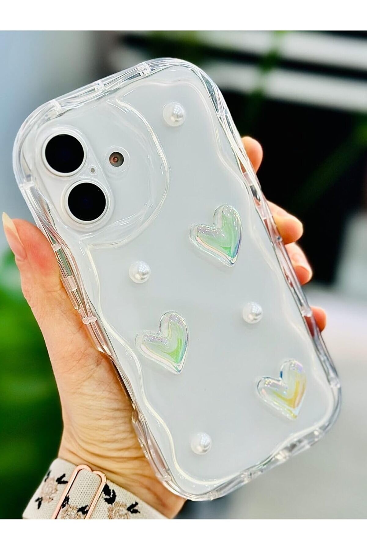 STOREMAX Aksesuar 16 ile Uyumlu 3D Şeffaf Kalp Tasarımlı Oyuncaklı Silikon Kılıf 1014773