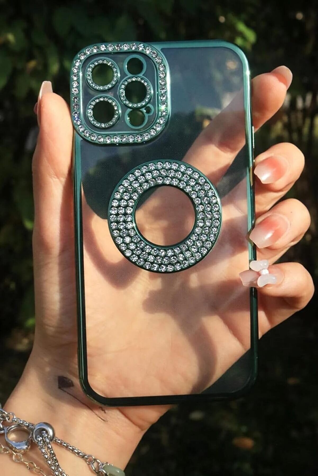 STOREMAX 13 Pro İle Uyumlu Taşlı Parlak Logo Açık Kadın Kılıf Kapak (Yeşil) 1014773