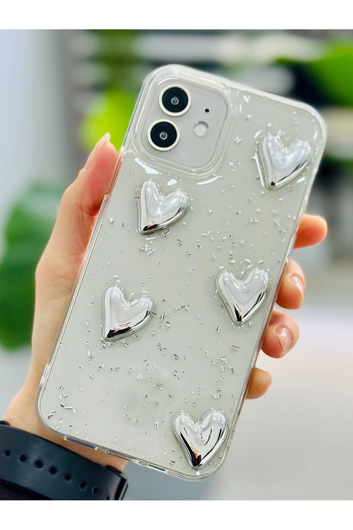 STOREMAX Aksesuar Iphone 12 ve 12 Pro ile Uyumlu SİMLİ G&Uuml;M&Uuml;Ş KALP Tasarım Oyuncaklı Esnek Silikon Kılıf 1175