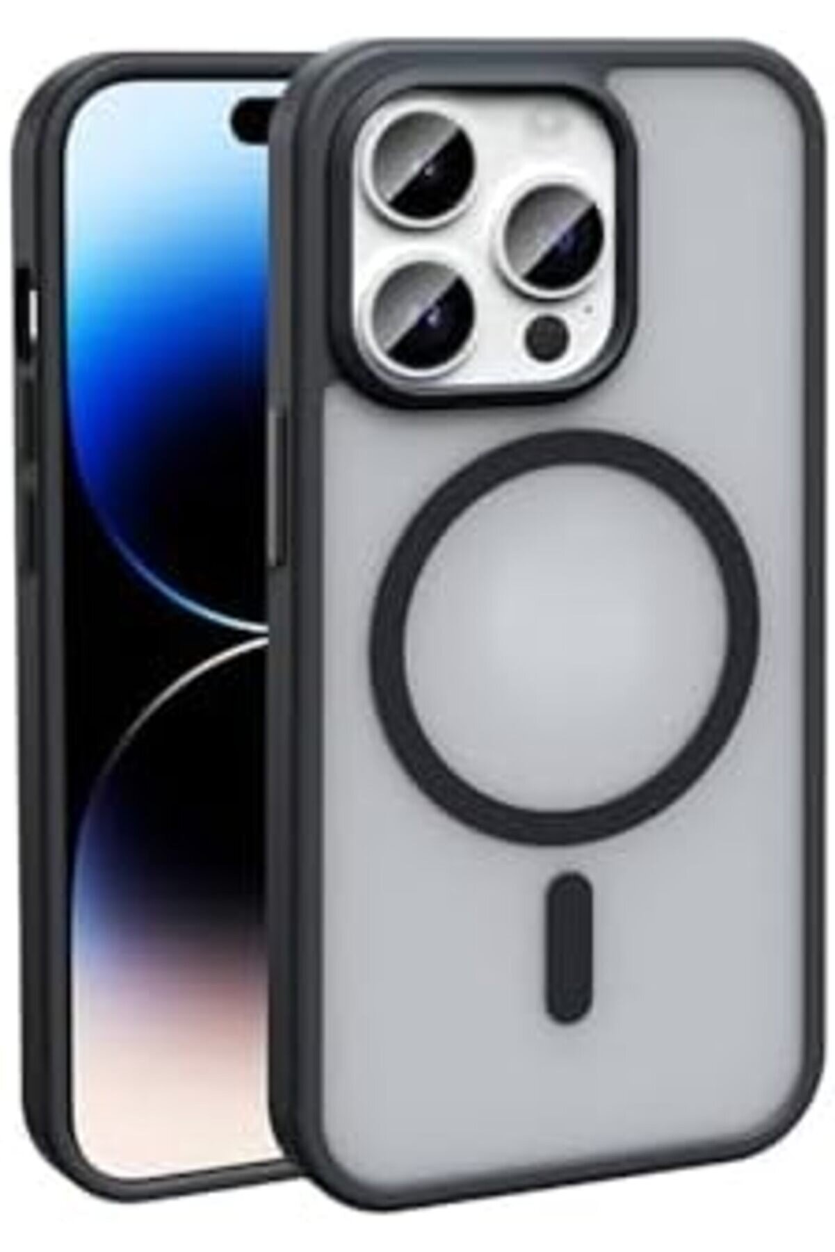 14 Pro Max İle Uyumlu İle Uyumlu Si̇o Si̇yah Şeffaf Mat Si̇li̇kon Kılıf &ndash; Kamera Korumalı, Şok Emi̇ci̇ Ark