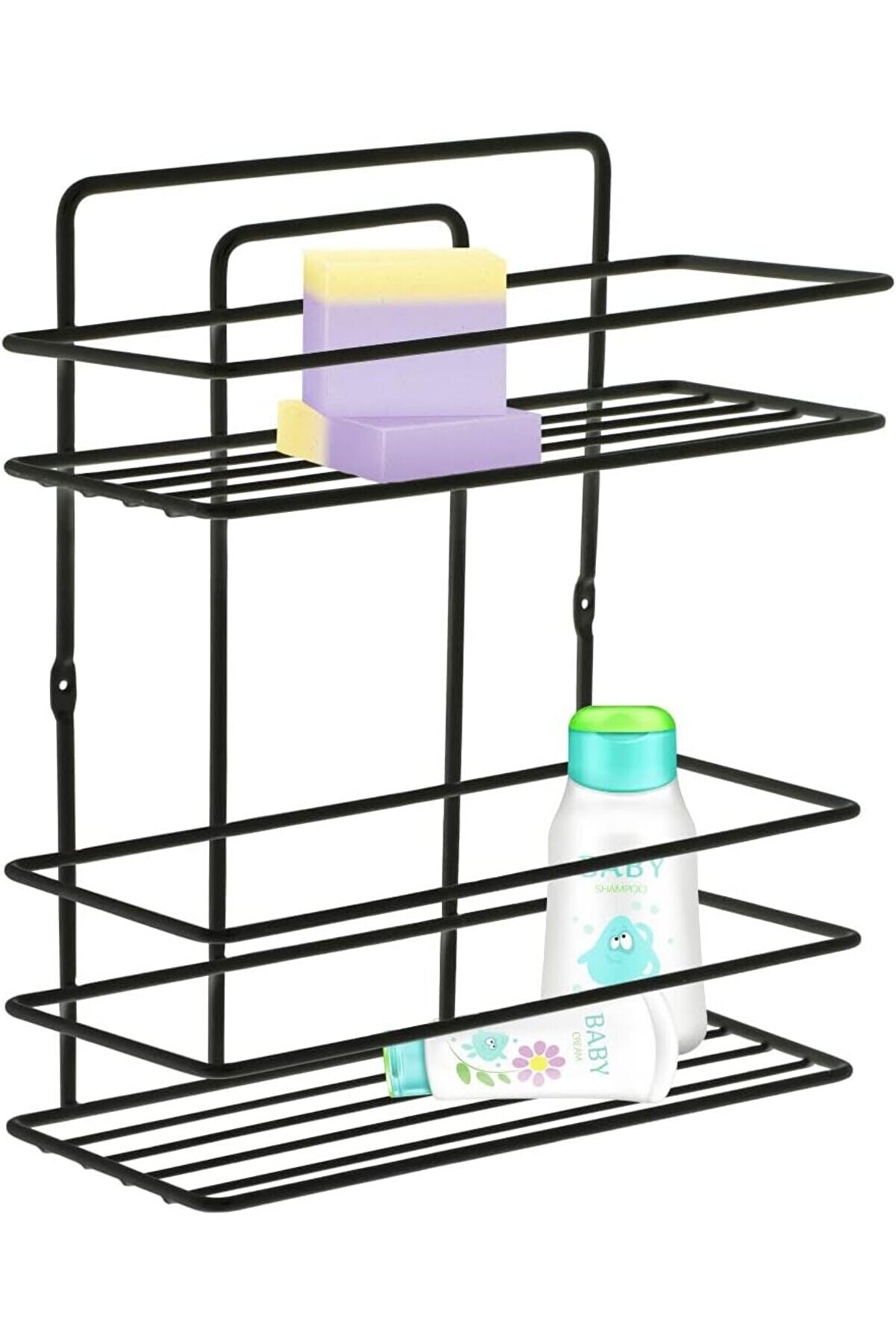 STOREMAX svngsphereshop Banyo Ömür Boyu Paslanmaz Yapışkanlı Siyah 2 Katlı Düz Şampuanlık Tş02, Delmeye Son,