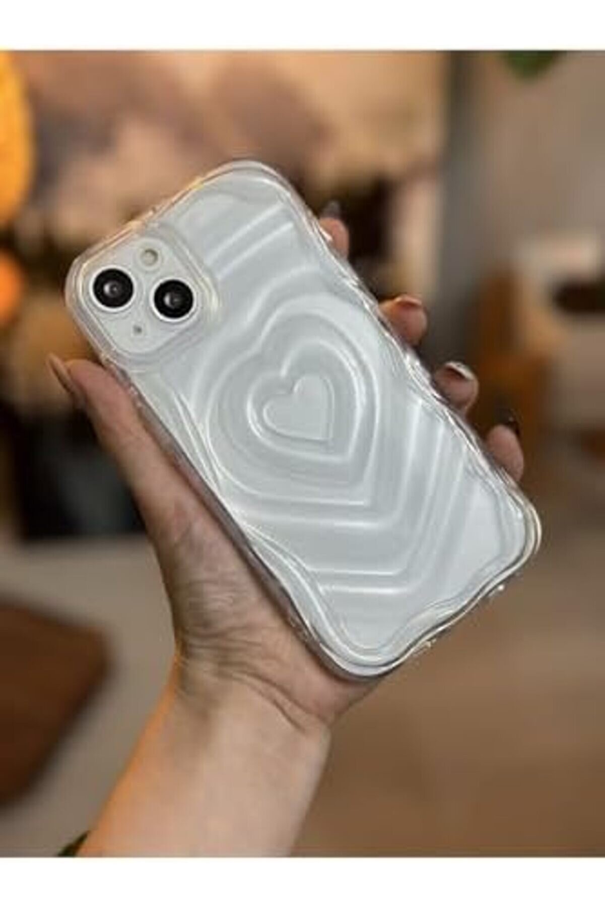 Aksesuar 14 - 15 Şeffaf 3D Kabartma Kalp Tasarımlı Si̇li̇kon Kılıf 1014773