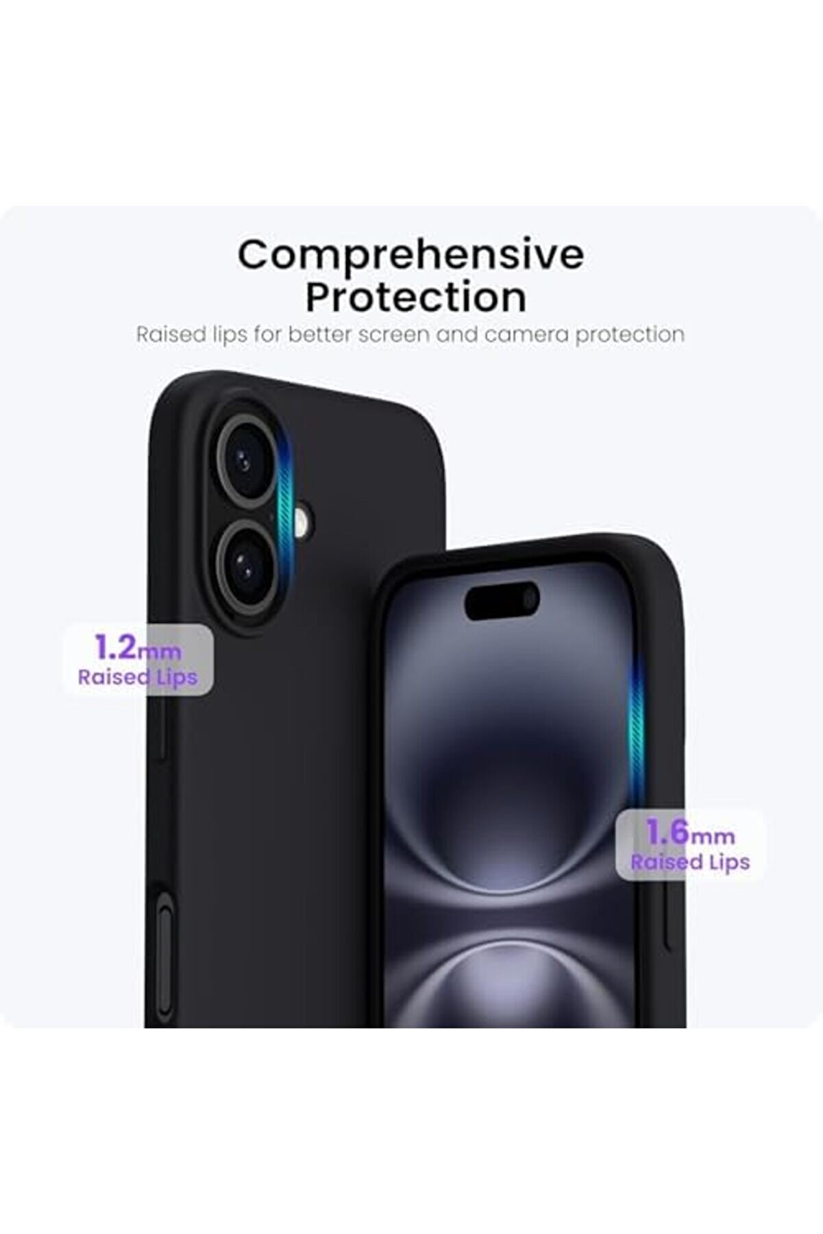 16 Kılıfı 6.1" İle Uyumlu, Kaymaz Dış Yüzeyli̇ Sıvı Si̇li̇kon, 3 Katmanlı Tam Kaplamalı Yumuşak Jel Kau