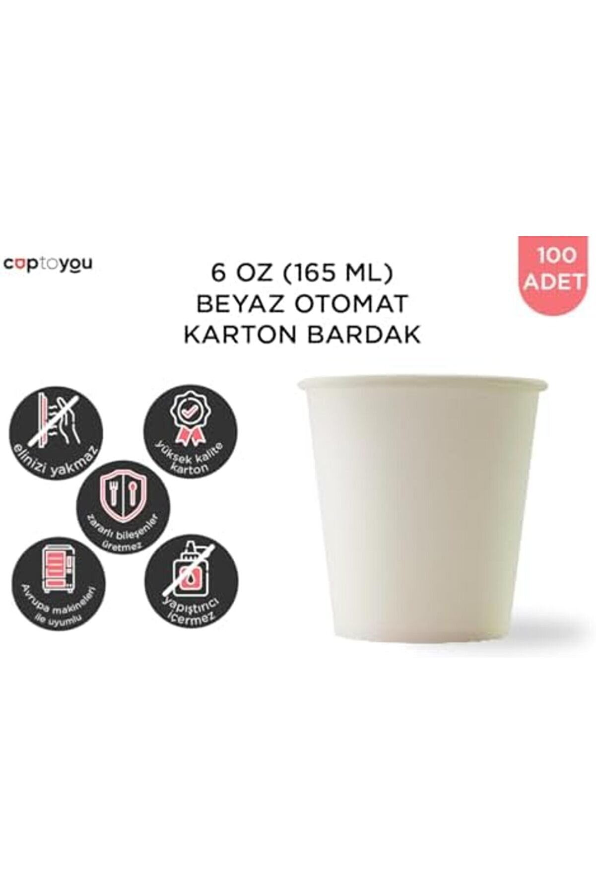100 Adet Karton 6 Oz 165 Ml, &Ccedil;ay İ&ccedil;i̇n Beyaz Karton, K&uuml;&ccedil;&uuml;k Tek Kullanımlık Kahve, Otomat, Kağıt 1014