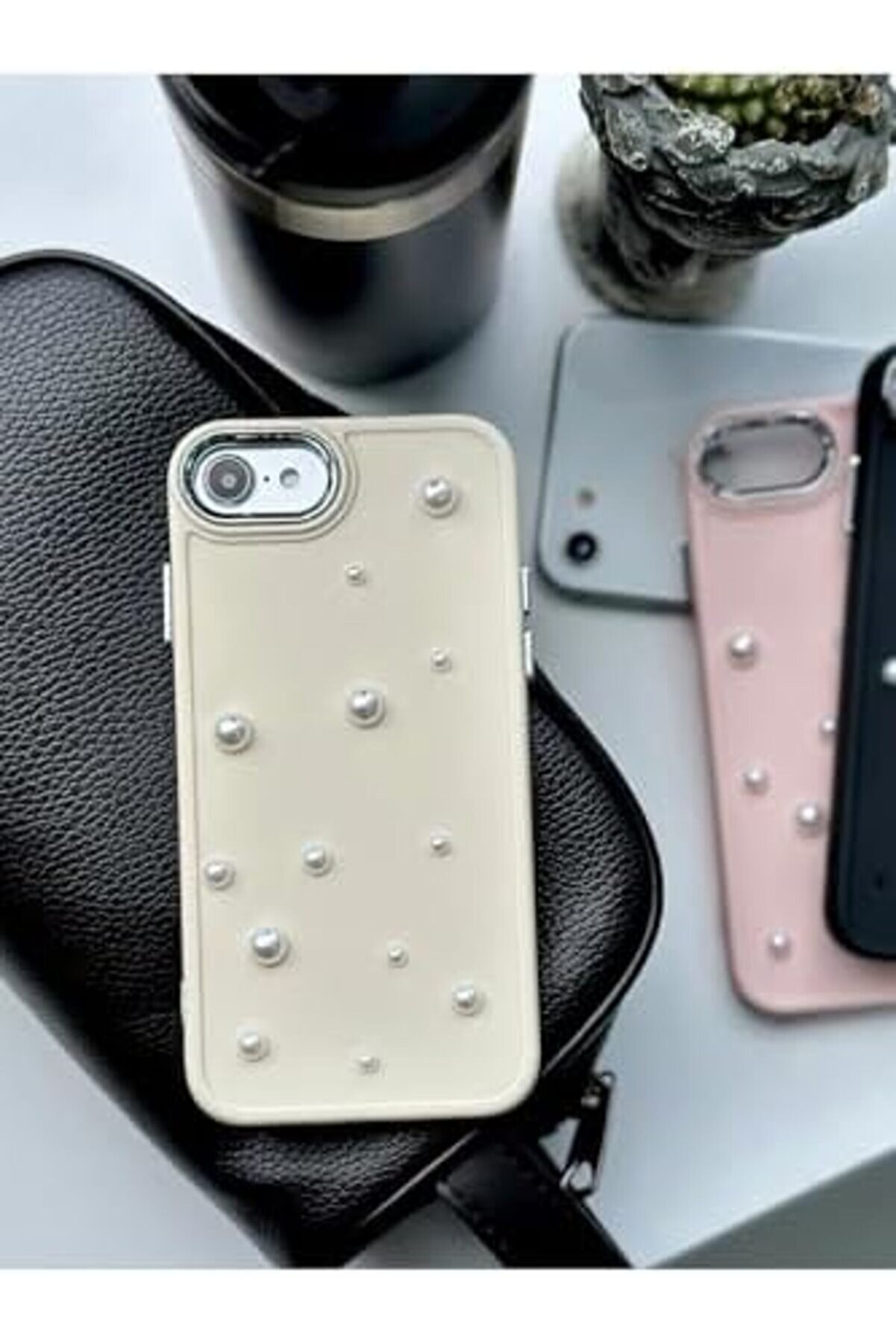 Aksesuar Iphone 7-8 - Se 2020 - Se 2022 Uyumlu Pearl 3D Oyuncak Tasarımlı Esnek Si̇li̇kon Kılıf - Krem