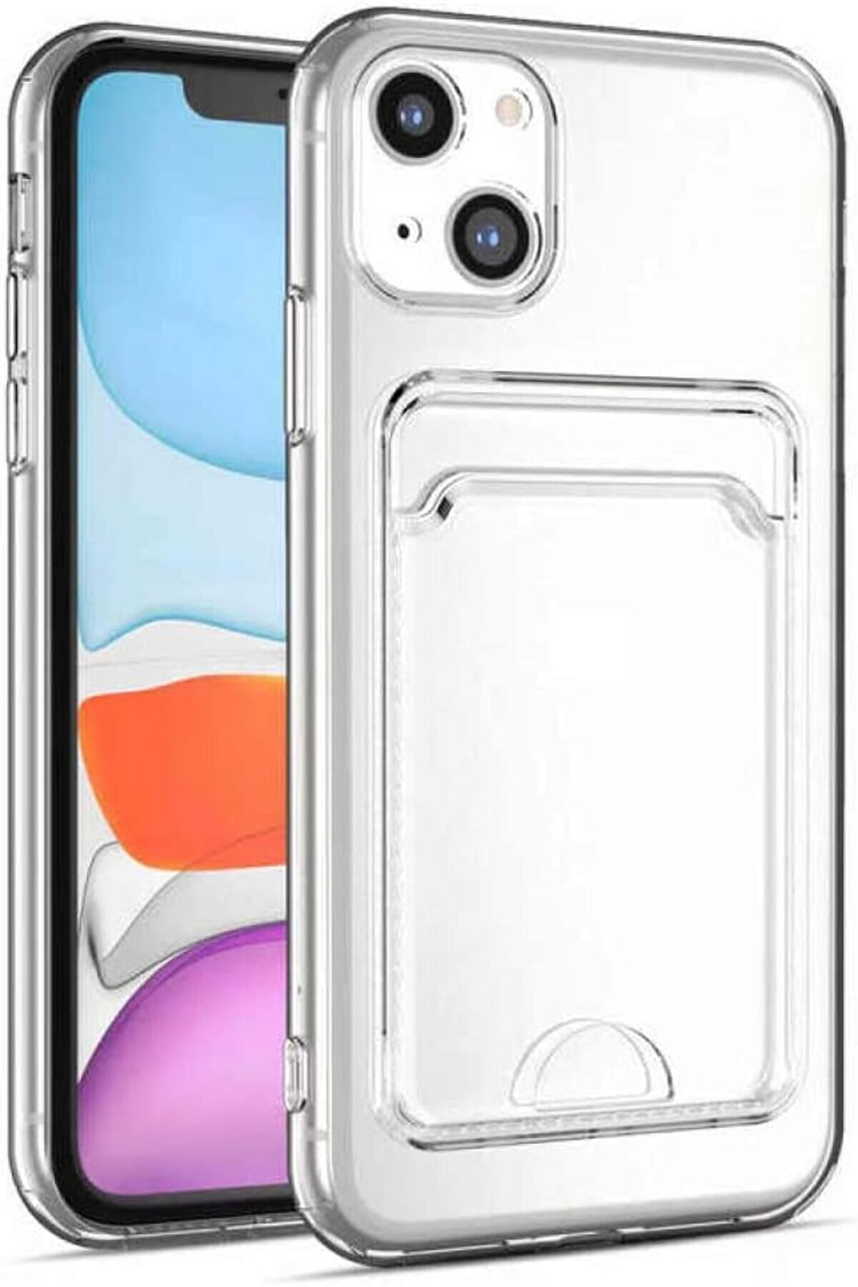 STOREMAX İLETİŞİM 13 ile uyumlu Kapak Kamera Korumalı Kartlıklı Şeffaf Silikon Kılıf 1014773