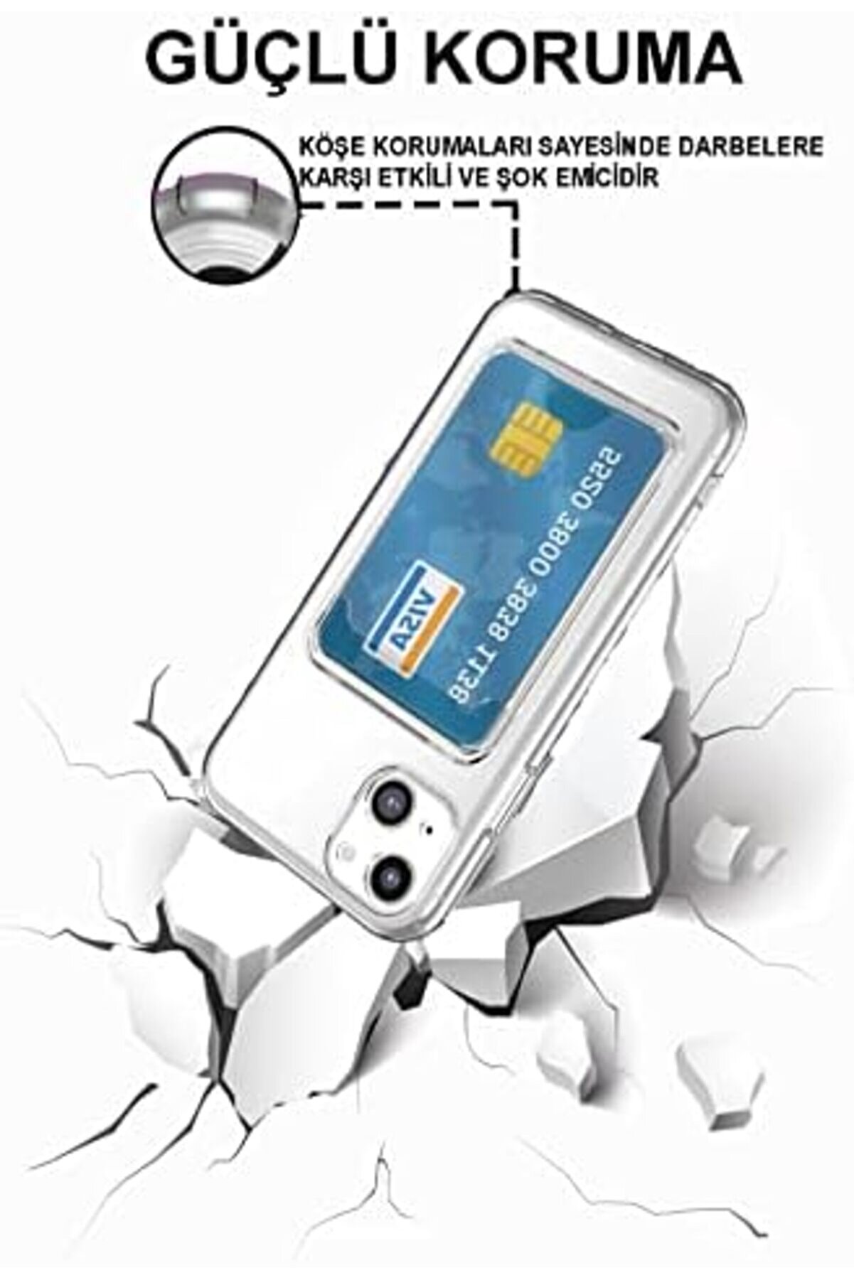 İleti̇şi̇m 13 İle Uyumlu Kapak Kamera Korumalı Kartlıklı Şeffaf Si̇li̇kon Kılıf 1014773