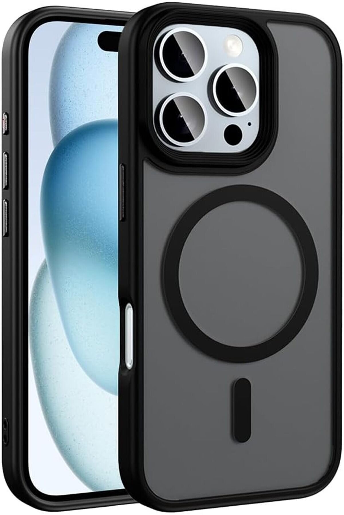 STOREMAX ile uyumlu 16 Pro Kılıf Mat Arka Yüzey Şarj Özellikli Flet M-safe Kapak Siyah 1014773