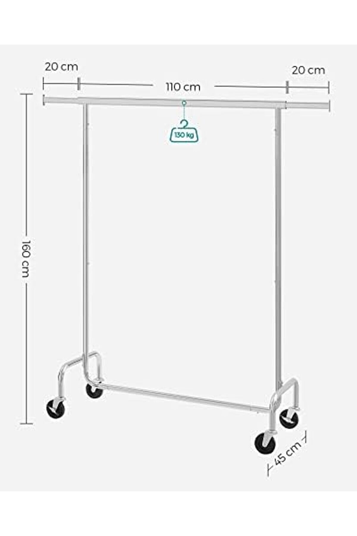 Askısı, Tekerlekli̇ Askıları, Metalden Yapılmış, 130 Kg A Kadar Y&uuml;klenebi̇li̇r, Uzunluk 110-150 Cm