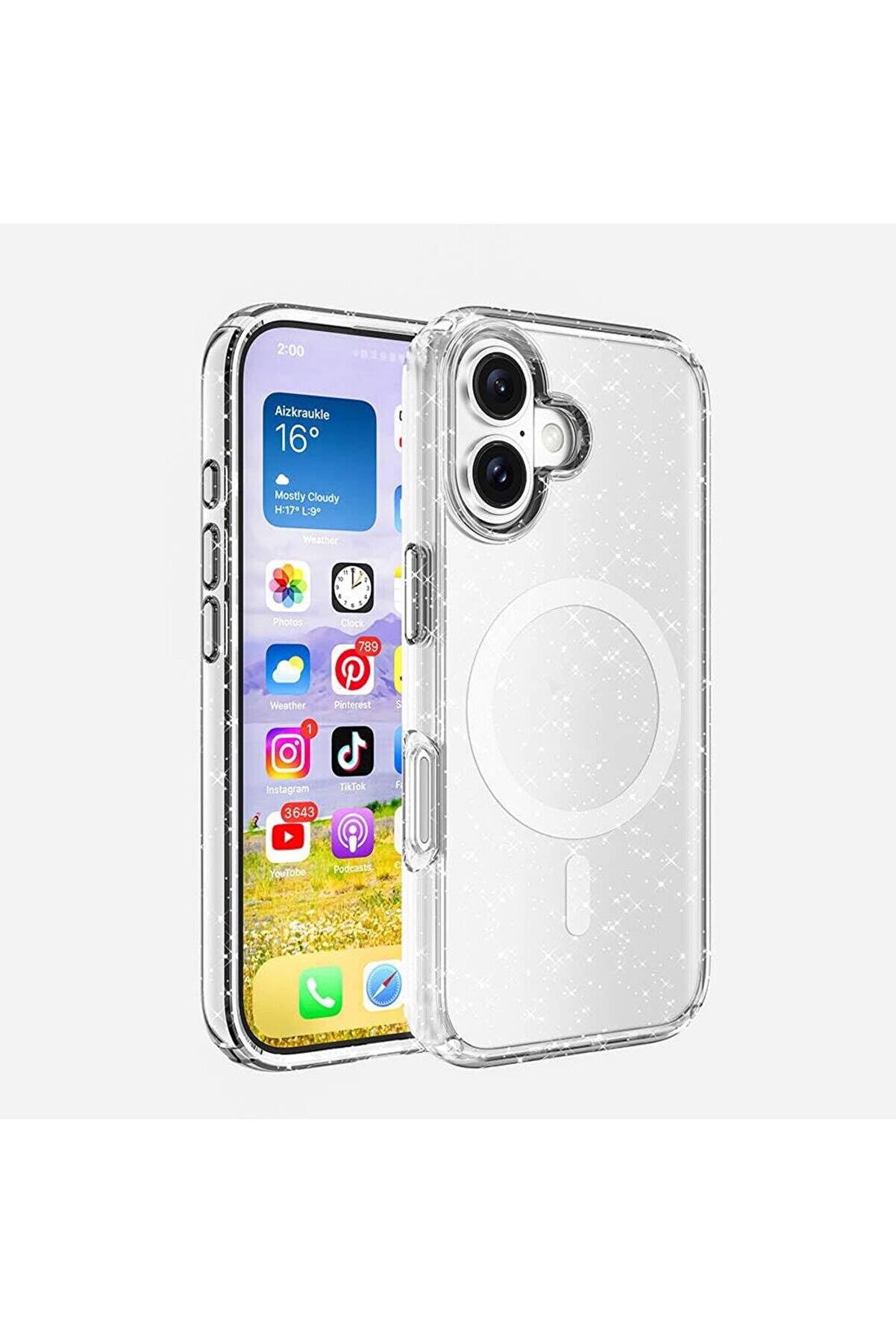 STOREMAX İle Uyumlu 16 Kılıf Şarj Özellikli Parlayan Simli Saydam Renkli Allstar Kapak Şeffaf 1014773