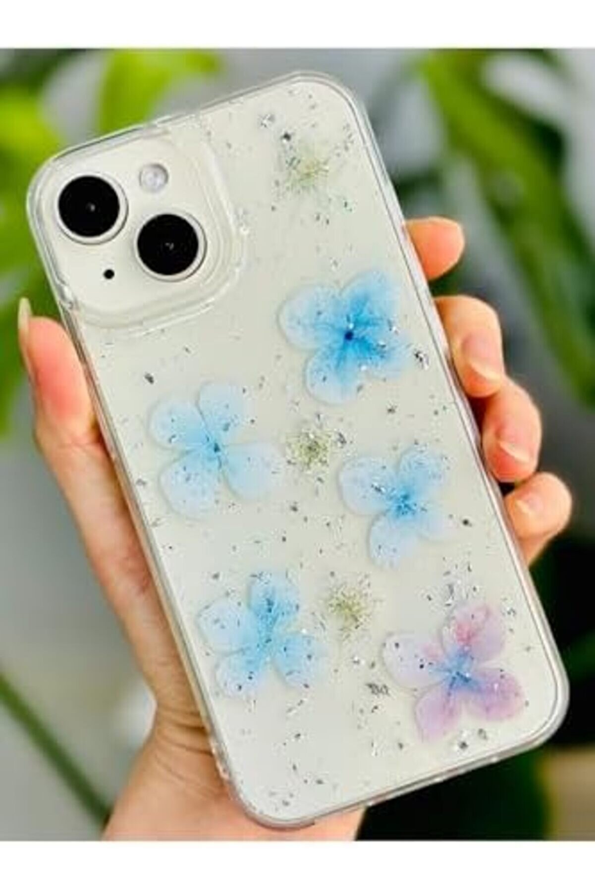 Aksesuar Iphone 13-14 Ve 15 İle Uyumlu Epoksi̇ Mavi̇ Si̇mli̇ &Ccedil;i̇&ccedil;ek Oyuncak Tasarımlı Esnek Si̇li̇kon Kılıf