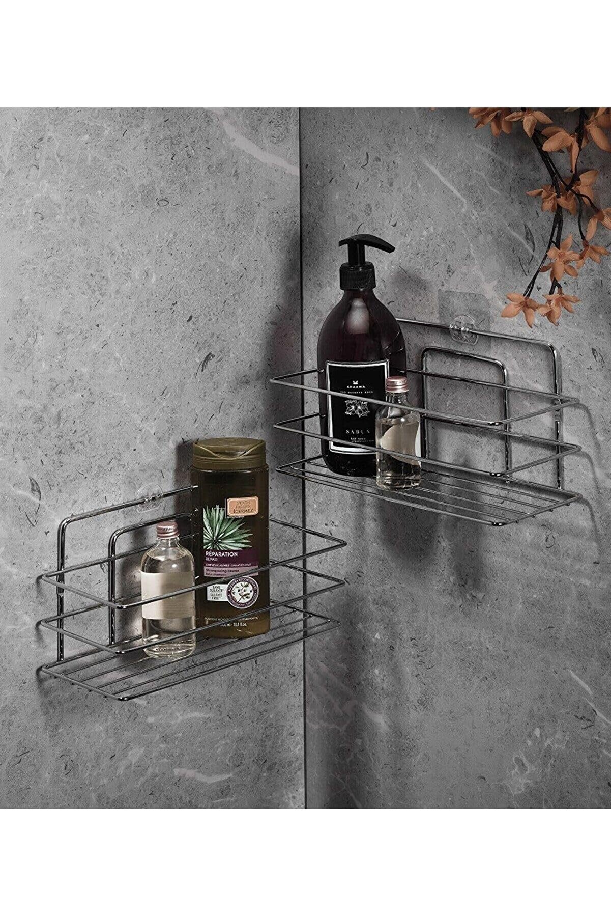 STOREMAX svngsphereshop Haus Yapışkanlı Banyo Düzenleyici Şampuanlık Duş Rafı 2 Adet Krom Tş-01 svngspheresho