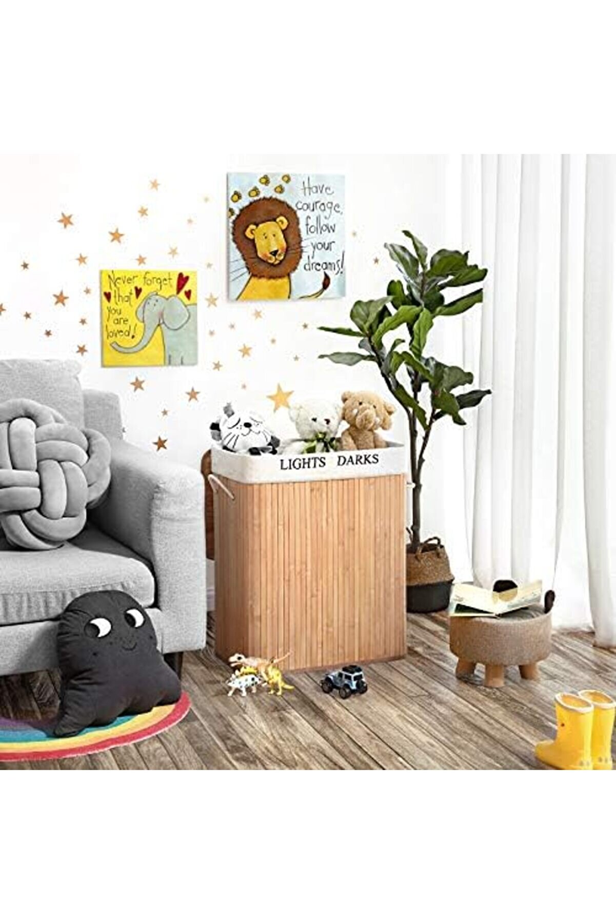 Bambu Çamaşır Sepeti̇, 100 L Çamaşır Ayırıcı, 2 Bölmeli̇, Çamaşır Torbalı Katlanabi̇li̇r Çamaşır Sepeti̇,