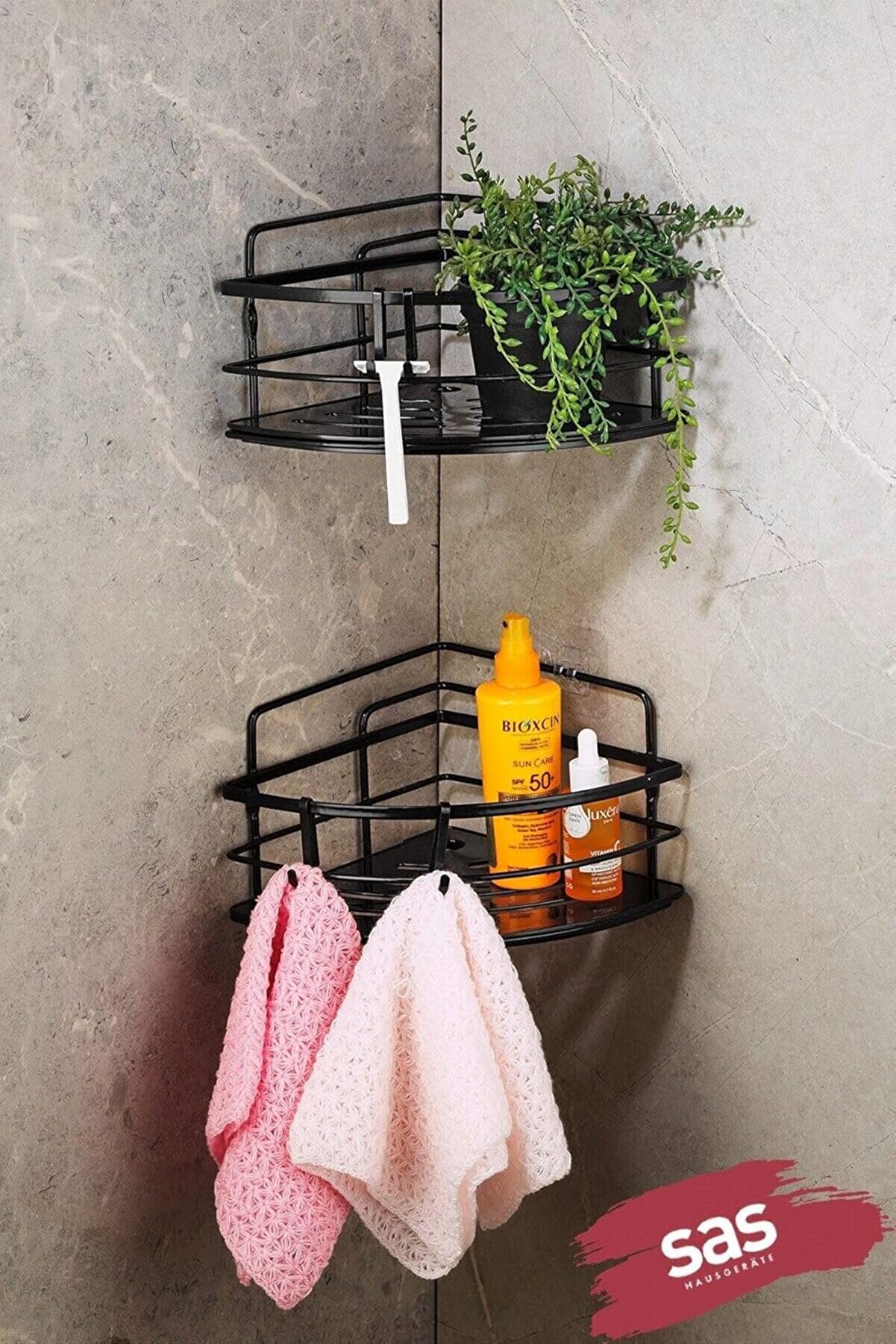 Haus Yapışkanlı &Ouml;m&uuml;r Boyu Paslanmaz Kri̇stal Ayarlanabi̇li̇r Raf Banyo D&uuml;zenleyi̇ci̇ 2 Adet Şampuanlık Lk