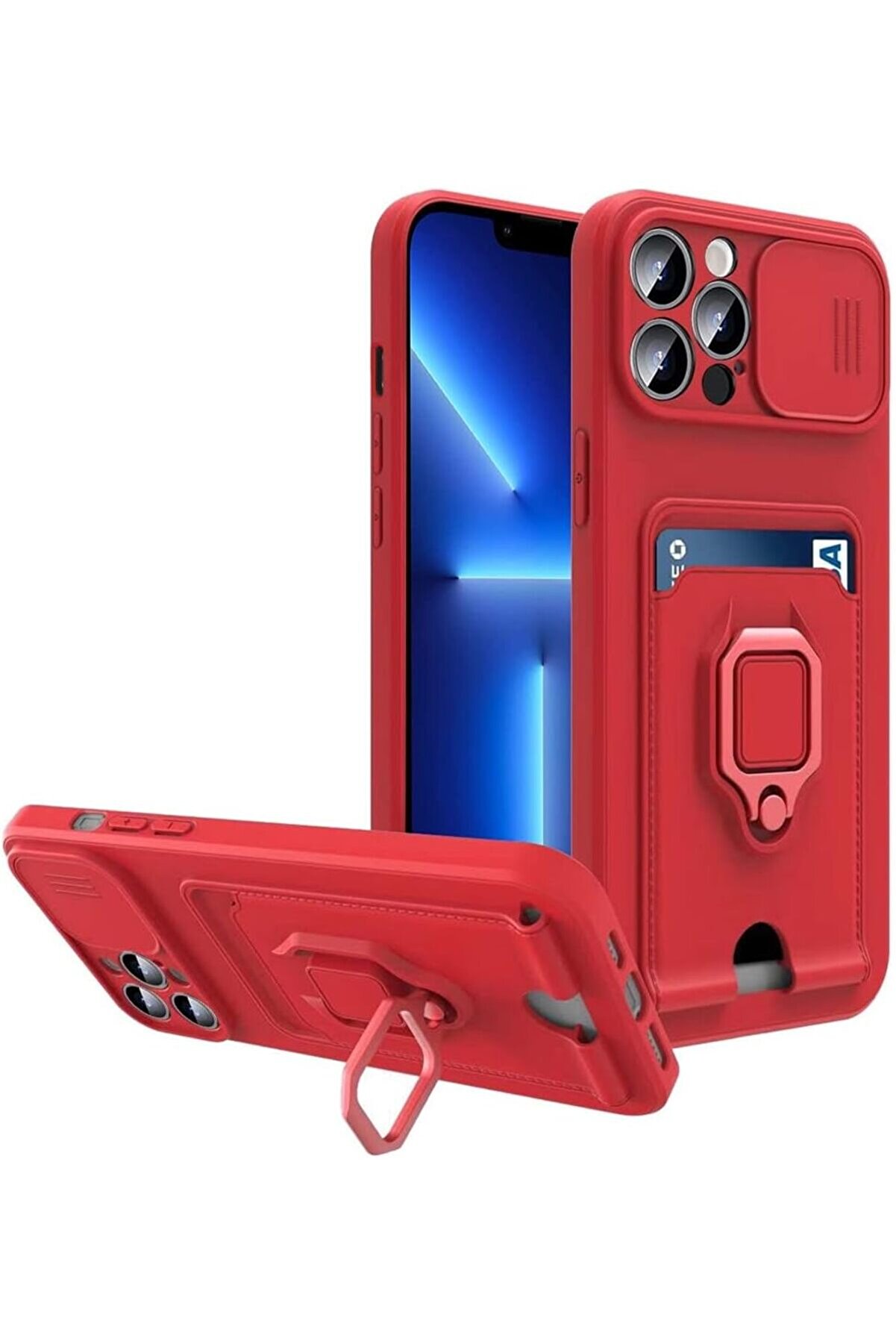 STOREMAX 14 Pro Max Kılıf Ipli Lens Sürgülü Yüzüklü Kartvizitli Silikon Zuma 1014773