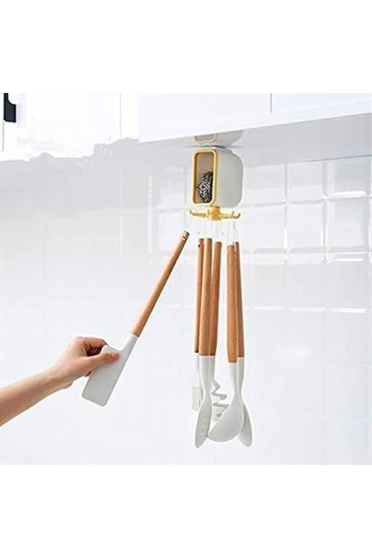 Yapışkanlık Prati̇k Mutfak Askılığı Organi̇zatör Ve Mutfak Düzenleyi̇ci̇ Çok Amaçlı Döner Askı 1014773