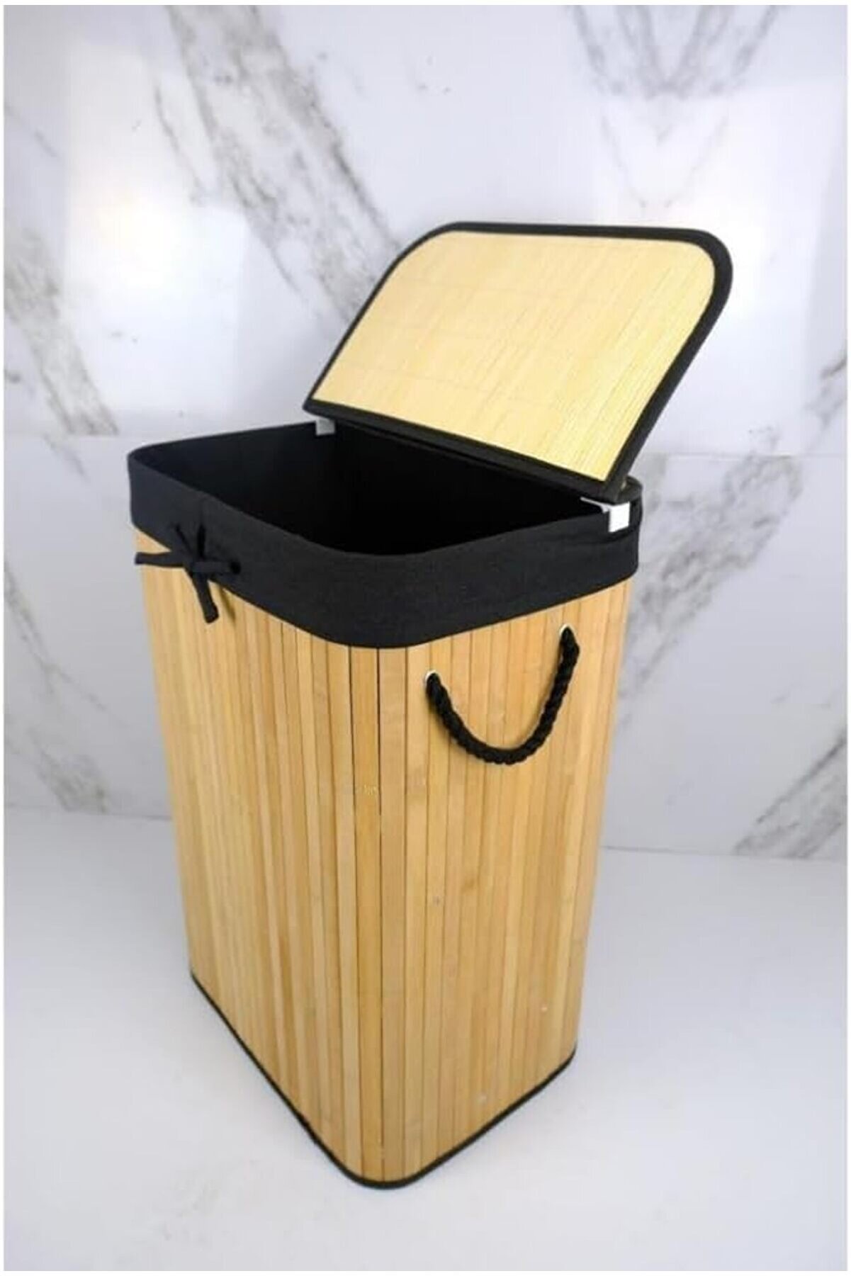 STOREMAX El Yapımı Hasır Katlanır Çamaşır Sepeti Dikdörtgen 72 Litre (40cm*30cm*61cm), Malzemeden Üretilmiş Ç