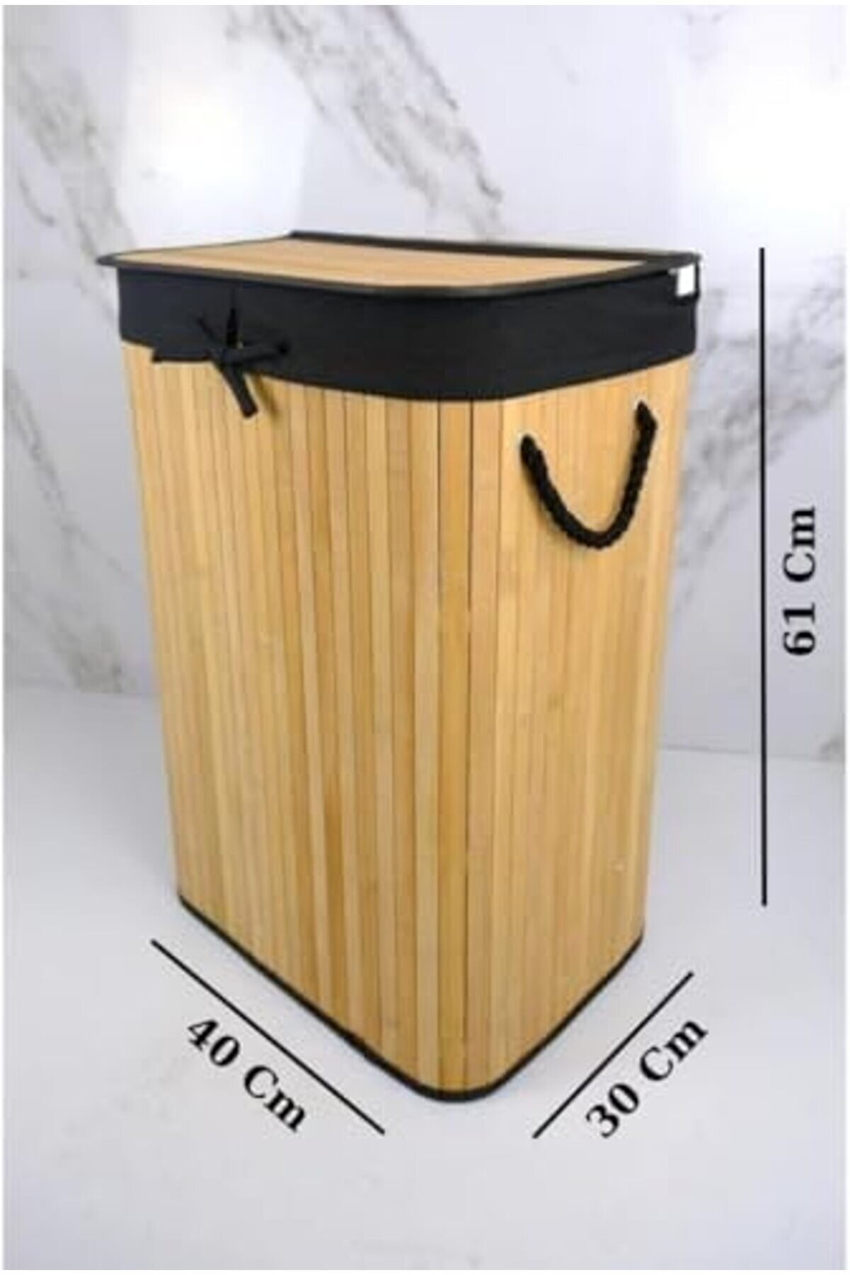 El Yapımı Hasır Katlanır Çamaşır Sepeti̇ Di̇kdörtgen 72 Li̇tre (40Cm*30Cm*61Cm), Malzemeden Üreti̇lmi̇ş Ç