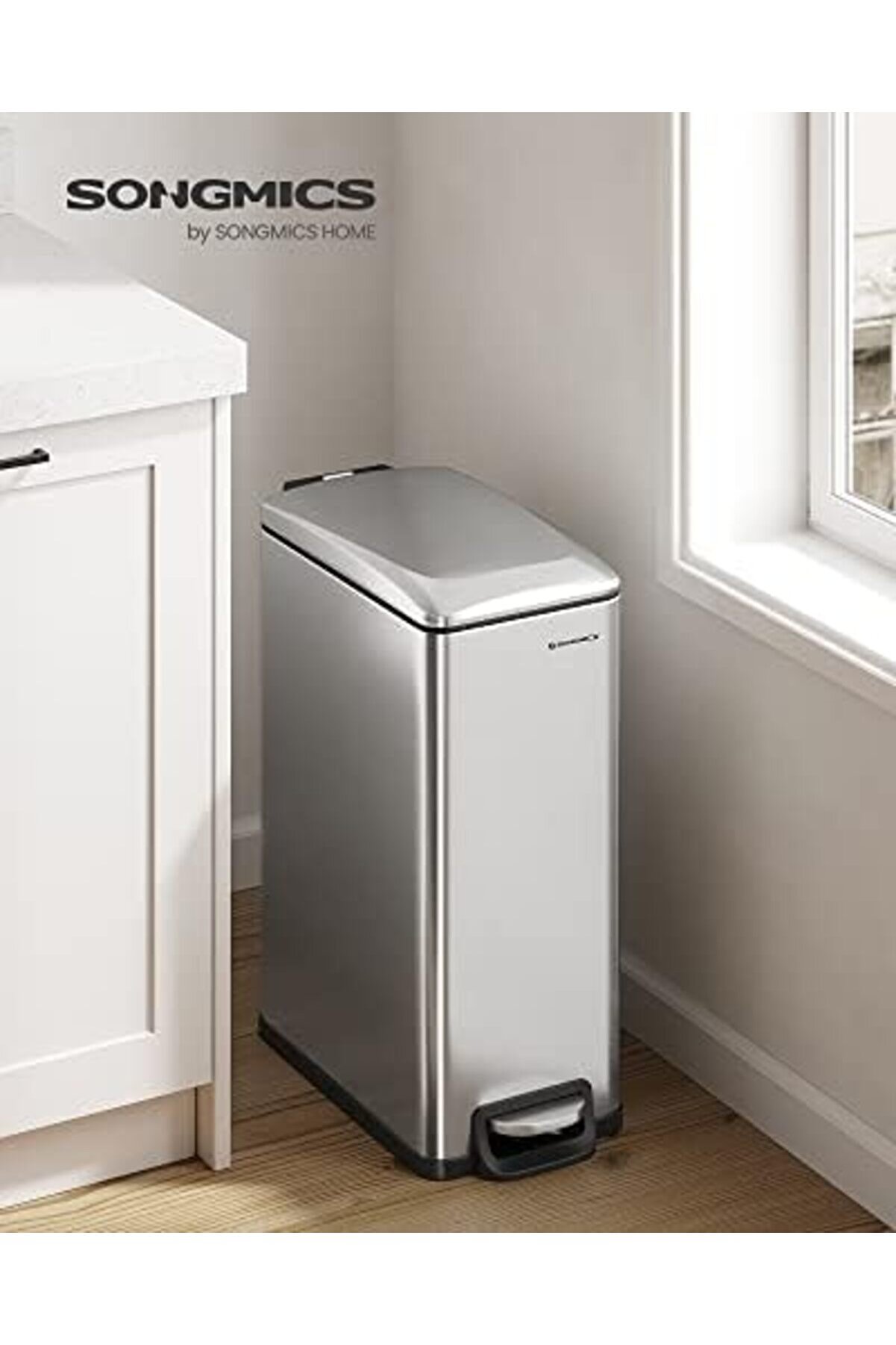 Eli̇zzashop Mutfak Çöp Kutusu, 48 Li̇tre, Dar, Çöp Kutusu, Dar Alanlar İçi̇n Pedallı Çöp Kutusu, Yavaş