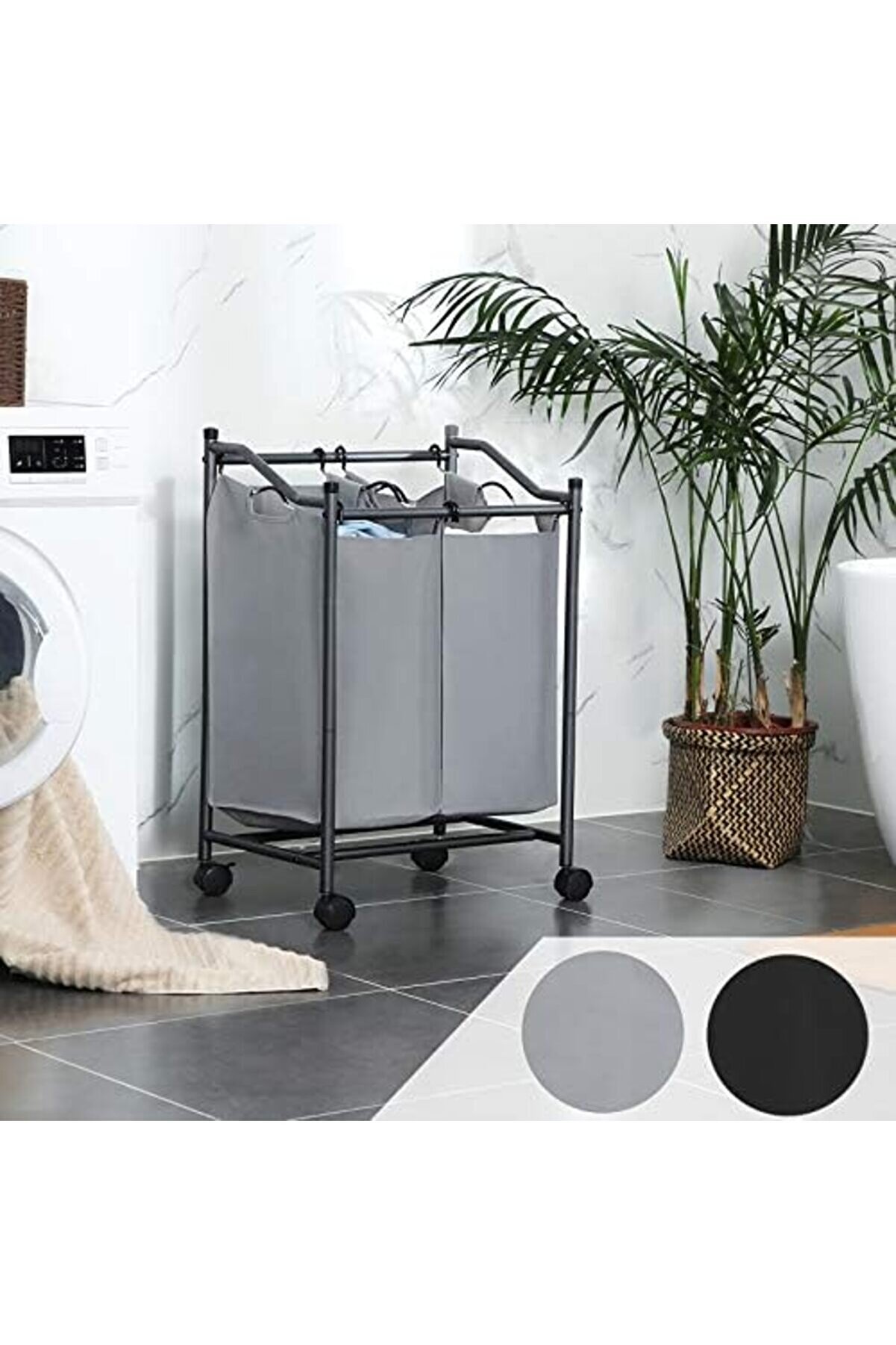 Pltnstoreshop Çamaşır Ayırıcı, Tekerlekli̇ Ve 2 Bölmeli̇, Çamaşır Sepeti̇, Çıkarılabi̇li̇r Çantalı Çamaşı