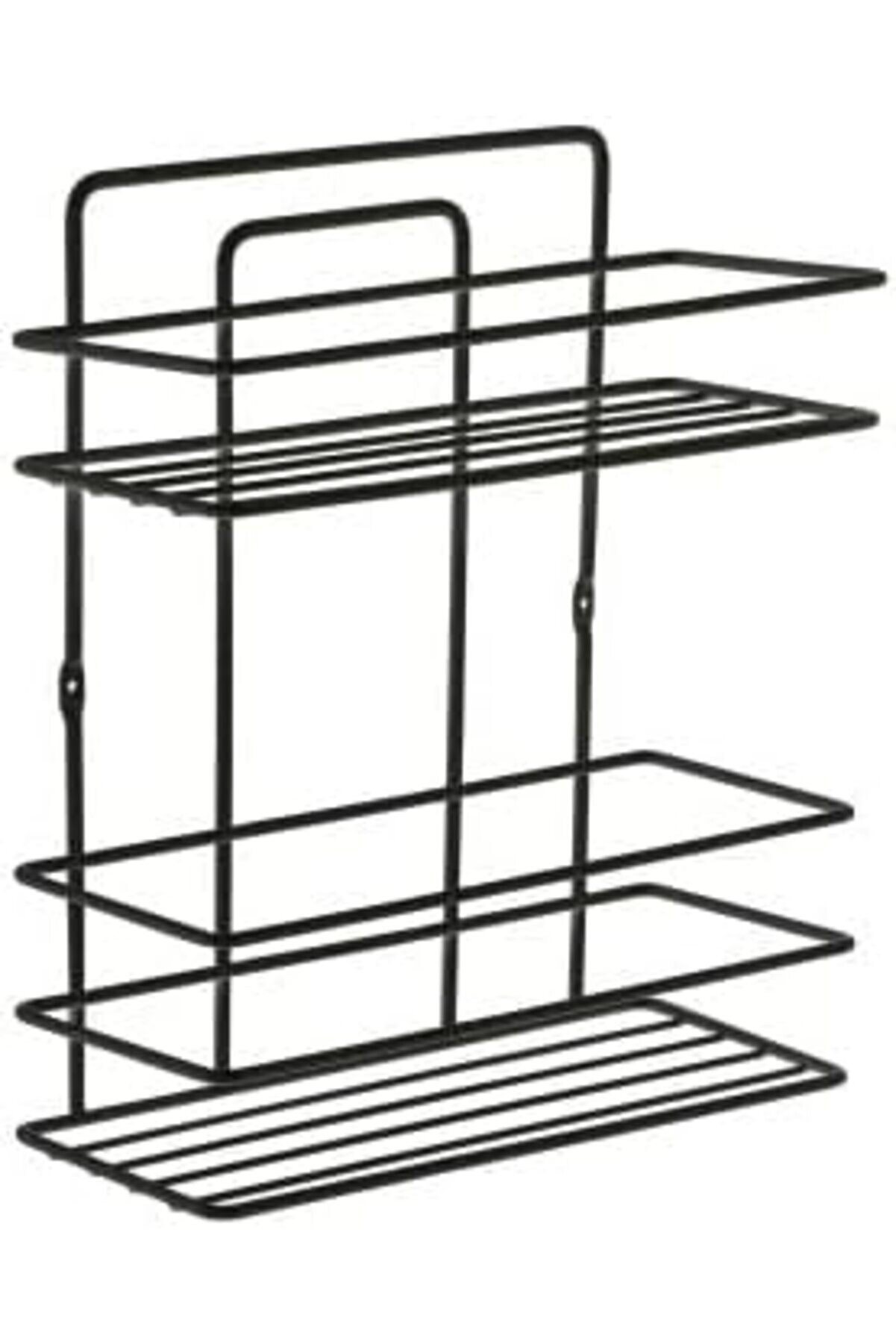 Svngsphereshop Banyo Ömür Boyu Paslanmaz Yapışkanlı Si̇yah 2 Katlı Düz Şampuanlık Tş02, Delmeye Son,