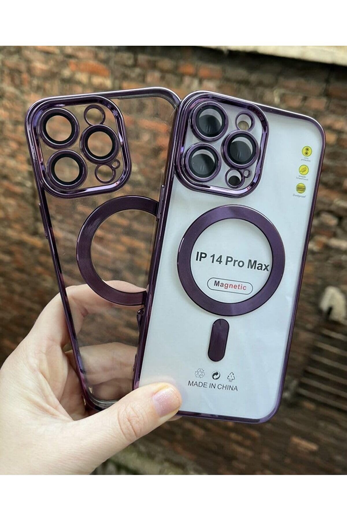 STOREMAX aks 13 pro max için kablosuz şarj ile uyumlu, kamera lens korumalı kılıf mor 1014773